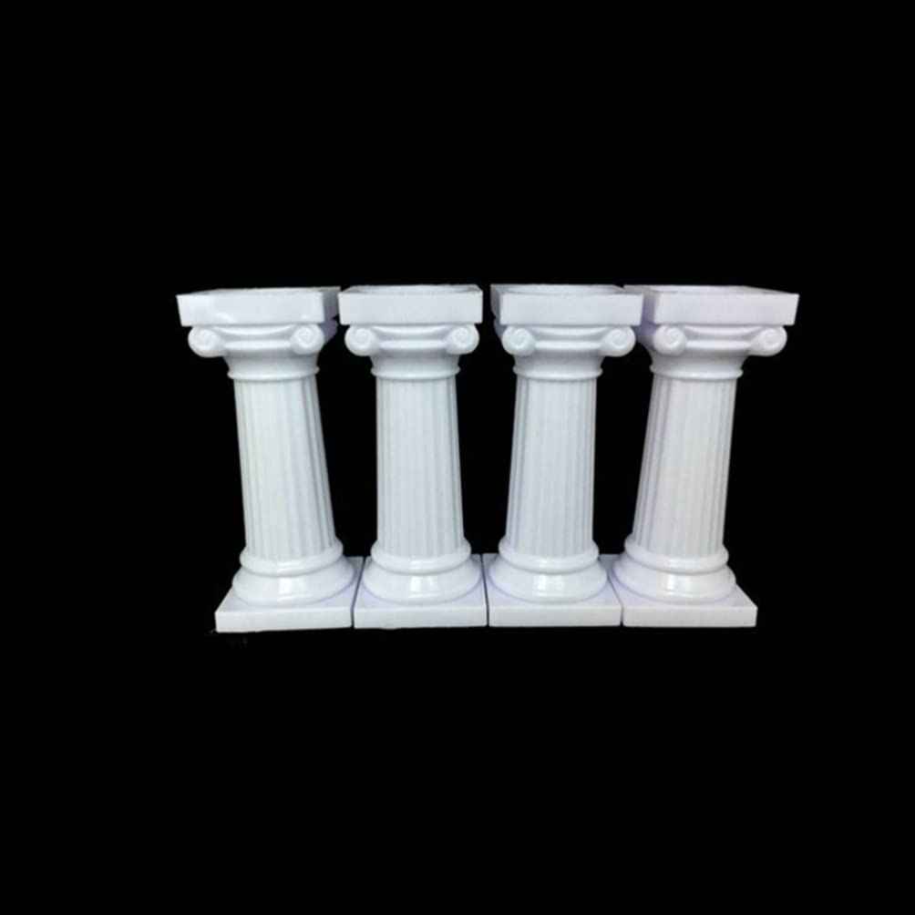 DOITOOL 4Pcs Roman Column Cake Stand Supports - White Plastic Wedding Cake Pillar Holders for Baby Shower, Birthday Party & Floral Arrangements - Durable Cake Decorations for Multi-Tiered Cakes and Centerpieces