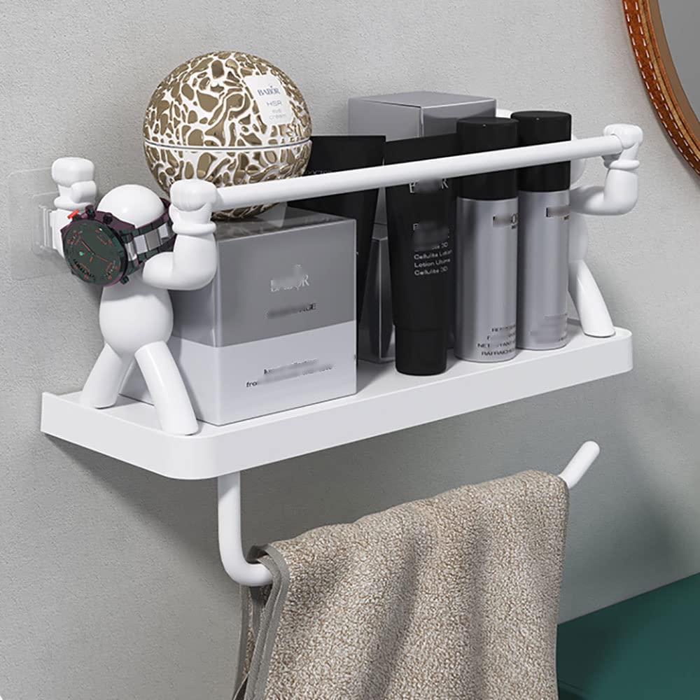 White Bathroom Shelf - Modern Wall Mounted Storage Organizer for Towels, Toiletries & Decor | Perfect for Small Bathrooms, Showers & Vanities
