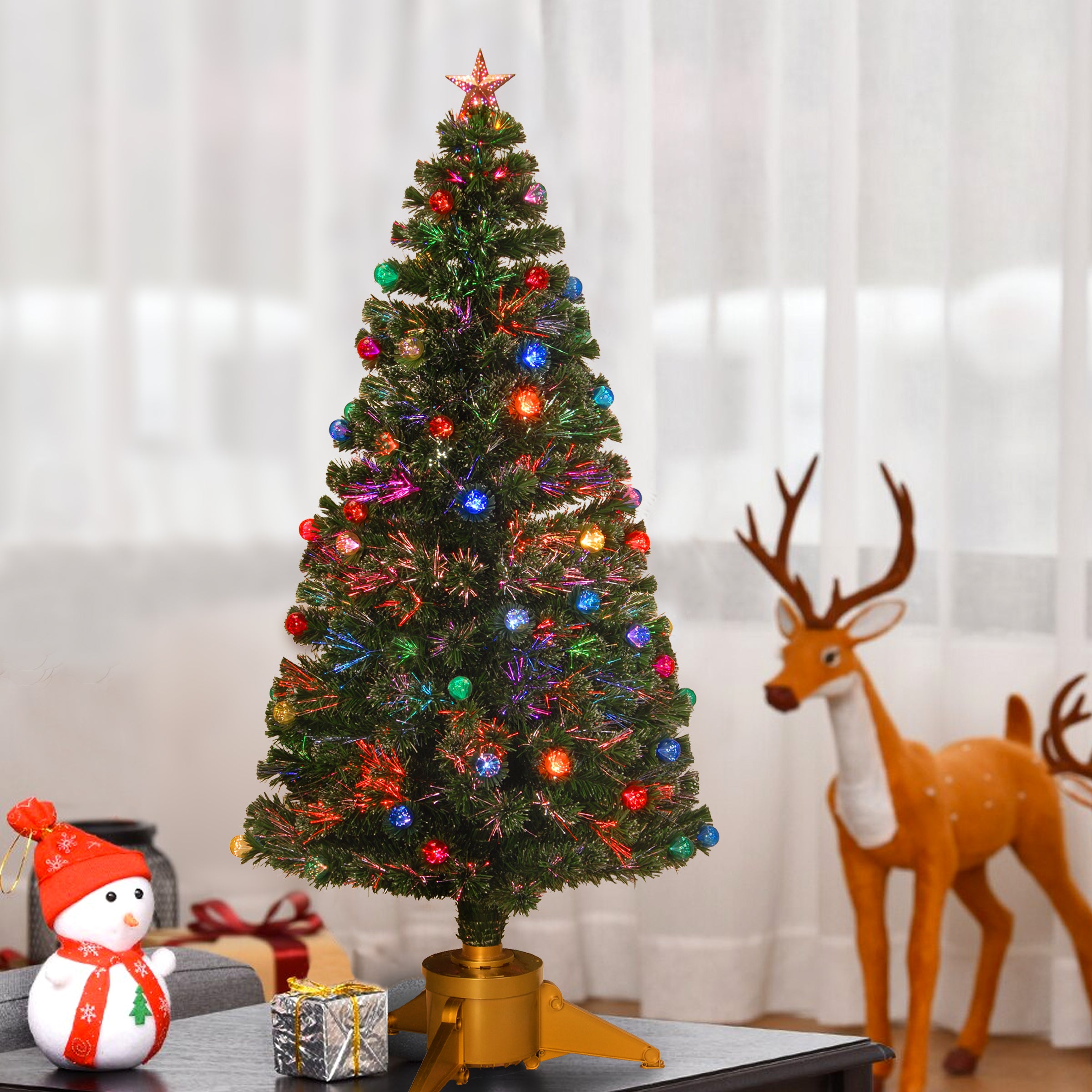 6 ft. Pre-Lit Fiber Optic Fireworks Tree with Ball Ornaments – Indoor/Outdoor Holiday Decor for Christmas, Parties & Home Decoration