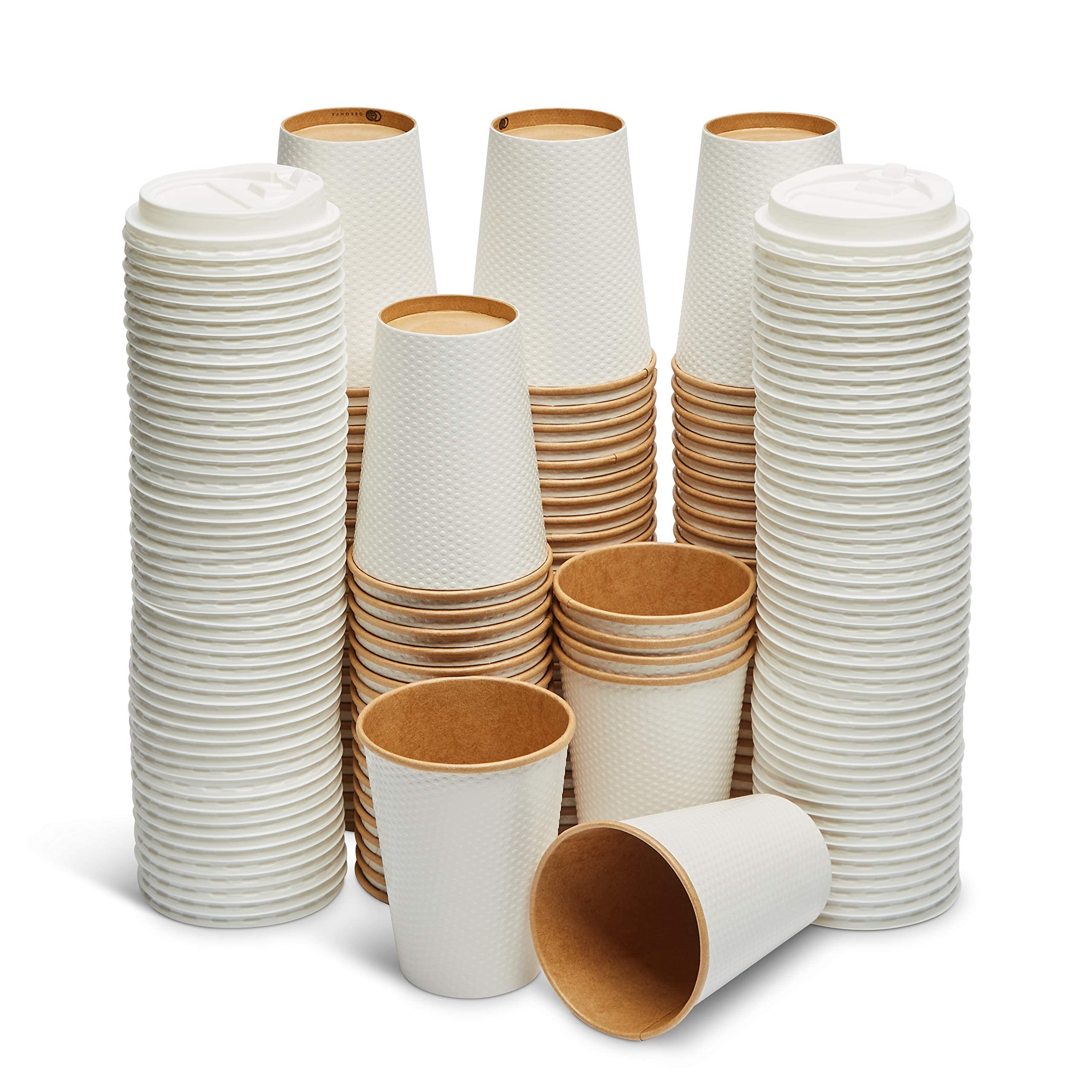 12 oz Reusable & Disposable Coffee Cups with Lids - 100 Pack Eco Friendly Biodegradable Double Wall Insulated Paper Cups for Hot & Cold Drinks | Perfect for Home, Office, Travel, Camping, Parties & Picnics