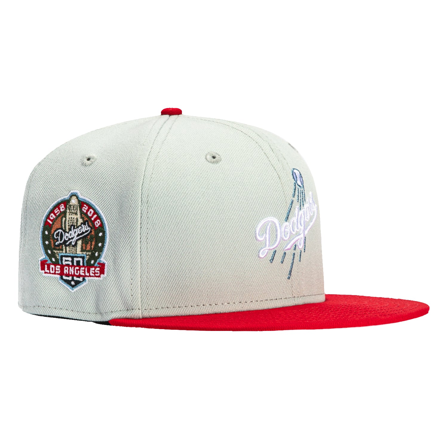 New Era 59Fifty Los Angeles Dodgers 60th Anniversary Patch Logo Baseball Cap - Grey & Red - Adjustable Snapback Hat for Men & Women - Perfect for Baseball Games, Sports Events & Streetwear Fashion