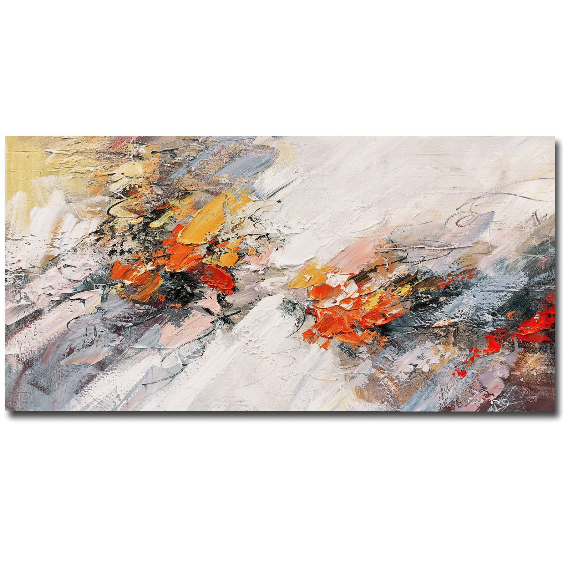Handmade Abstract Canvas Painting - Beige & Teal Orange Textured Wall Art for Bathroom Decor | Original Modern Artwork for Living Room, Bedroom & Office
