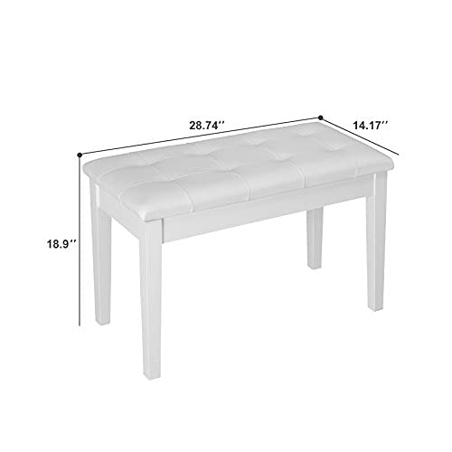 Wooden Keyboard Piano Bench Stool with Storage - Adjustable Height, Comfortable Seat for Beginners & Kids - Perfect for Home, Studio & Music Class (White)
