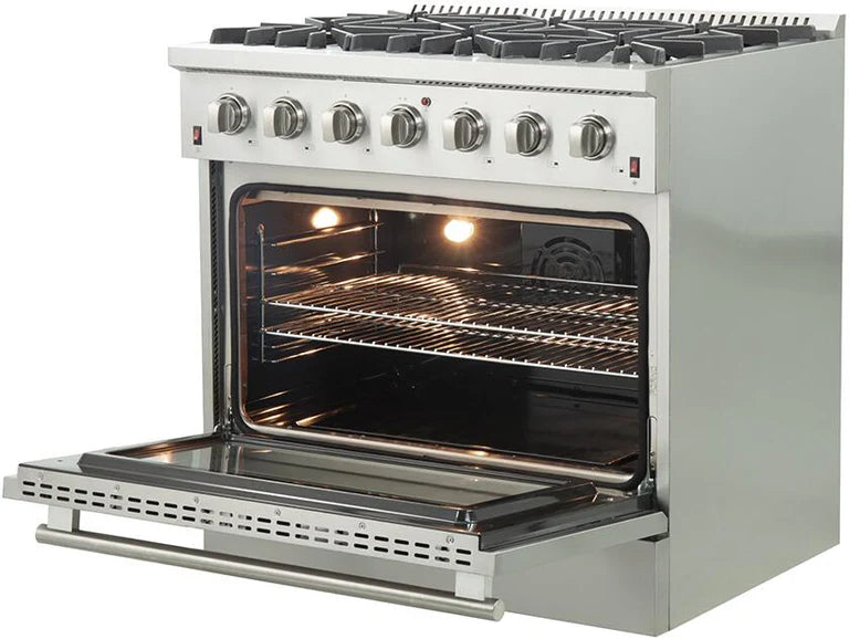 36 Inch Gas Range with Wall Mount Range Hood - Forno Appliance Package for Professional Kitchen & Home Cooking | Perfect for Baking, Roasting & Grilling