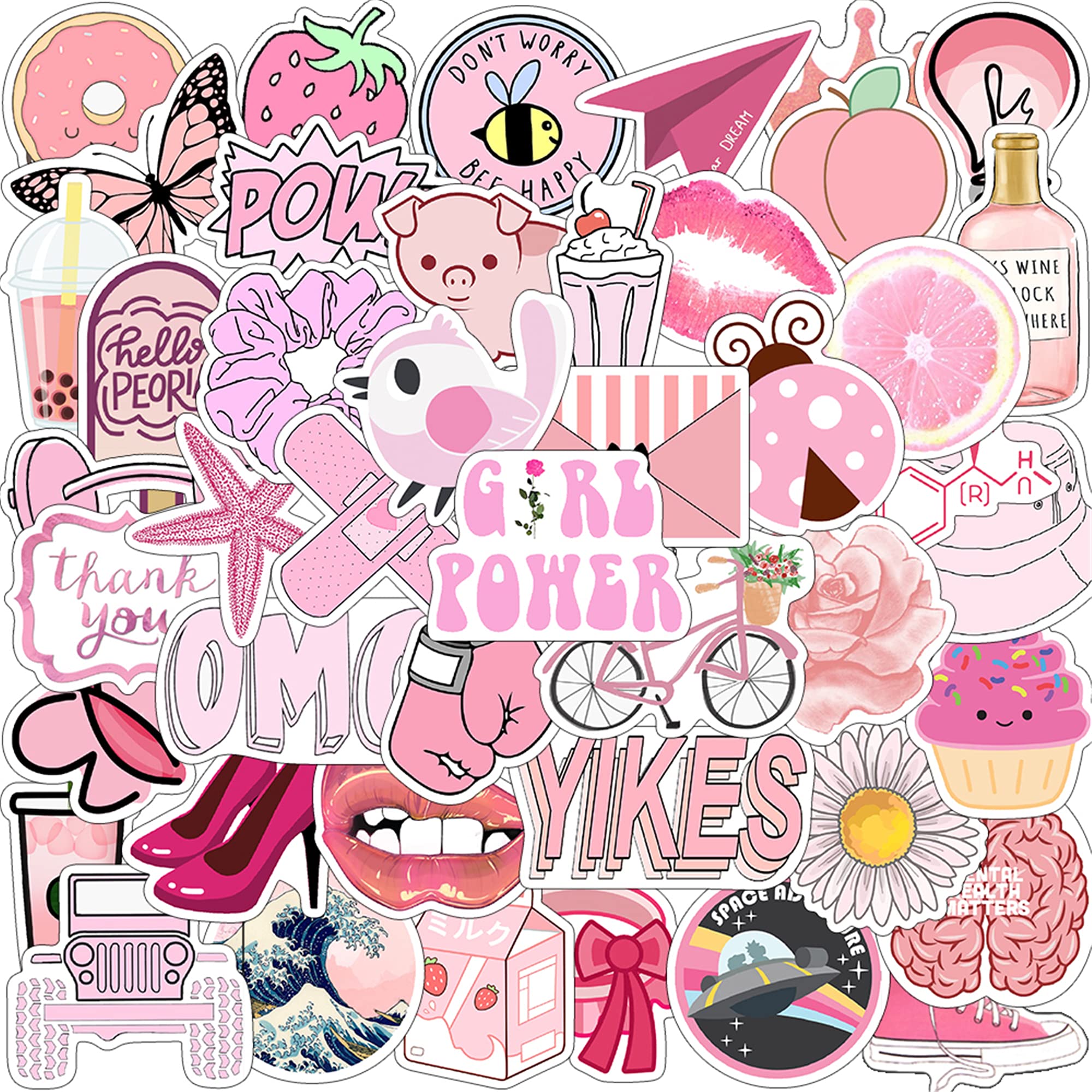 50 PCS Cute Vinyl Stickers for Water Bottles, Laptop & Phone - Trendy VSCO Girl Waterproof Decals for Hydro Flask - Perfect for Teens, DIY Crafts & Personalizing Accessories