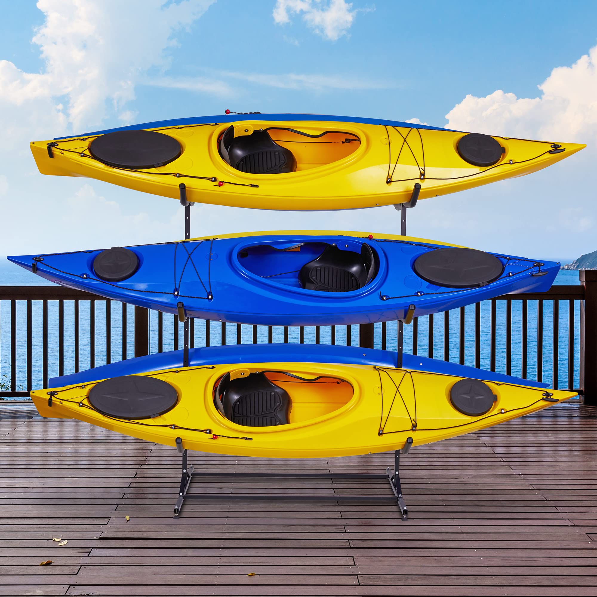 Heavy Duty Kayak Storage Rack for 6 Kayaks, SUPs, Canoes & Paddleboards - Indoor/Outdoor Freestanding Stand for Garage, Shed, Dock or Backyard - Perfect for Kayak Enthusiasts & Water Sports Lovers