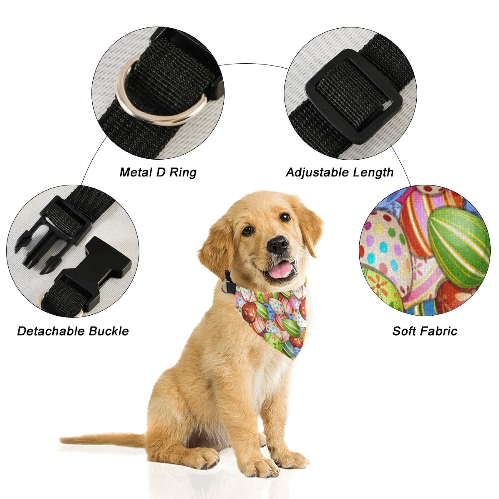 Easter Dog Bandanas with Adjustable Buckle - Colorful Easter Egg Pattern Pet Bandana Scarf - Washable Dog Collar Accessory for Spring Festivities & Holiday Photos