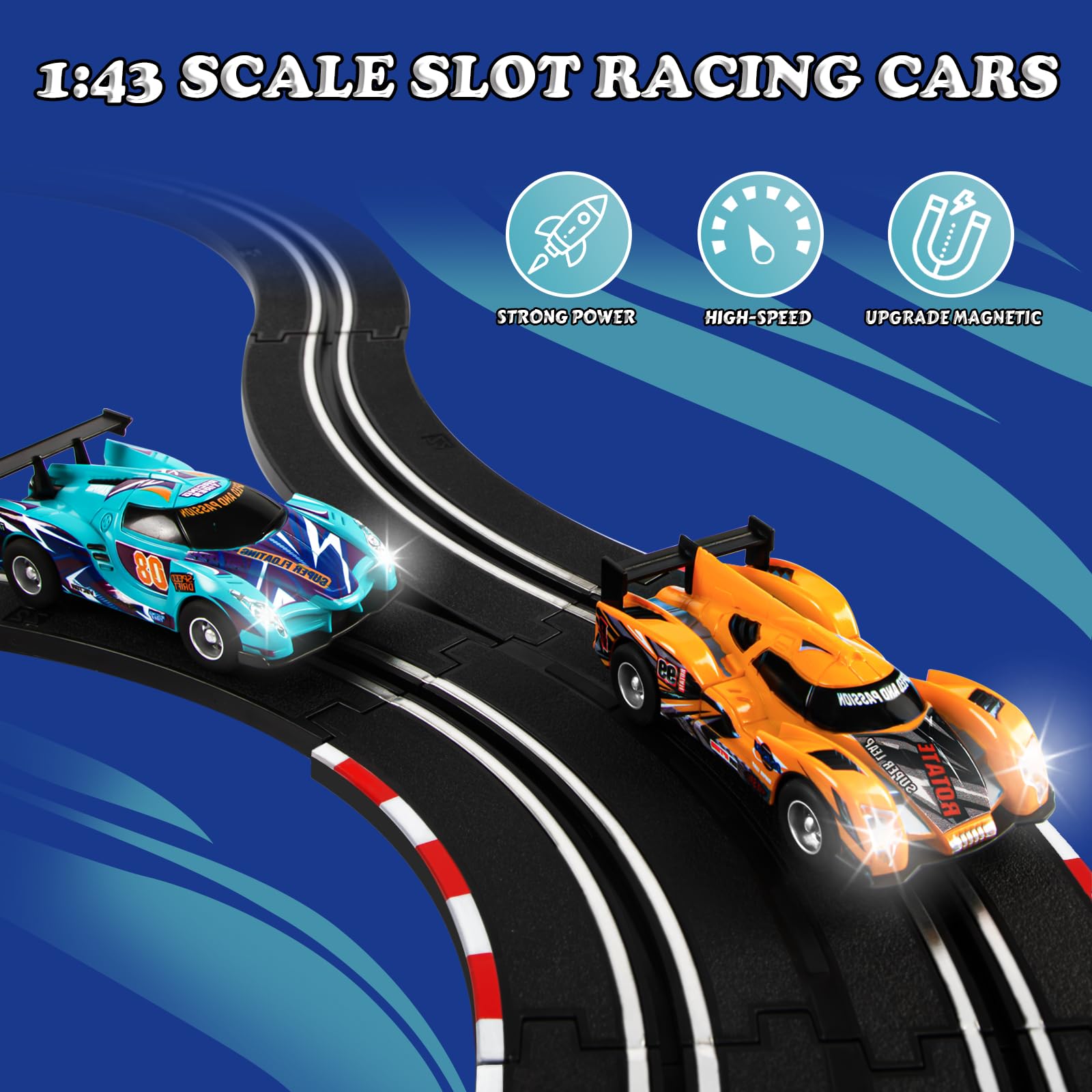 Electric Slot Car Race Track Set for Kids - 4 Slot Cars, Dual Racing Track & 2 Hand Controllers - RC Racing Toy for Boys & Girls Ages 8-12 - Perfect Birthday Gift for Indoor Racing Fun & Family Game Nights