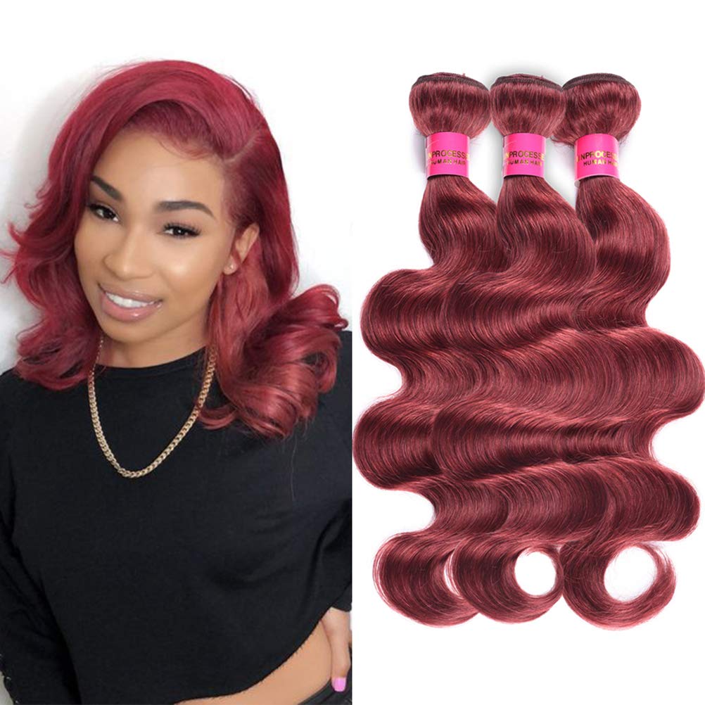 WOME Peruvian Virgin Human Hair Extensions 3 Bundles - 8A Grade Body Wave Wefted Hair #33 Wine Red (10