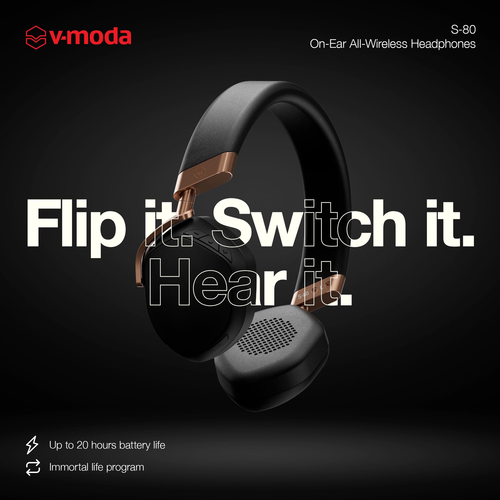 V-MODA S-80 Wireless Bluetooth Headphones with Personal Speaker - Rose Gold | Premium Sound for Electronic Music | Stylish Design | Mobile App Control | Perfect for Gym, Travel & Home Use (S-80-RG)