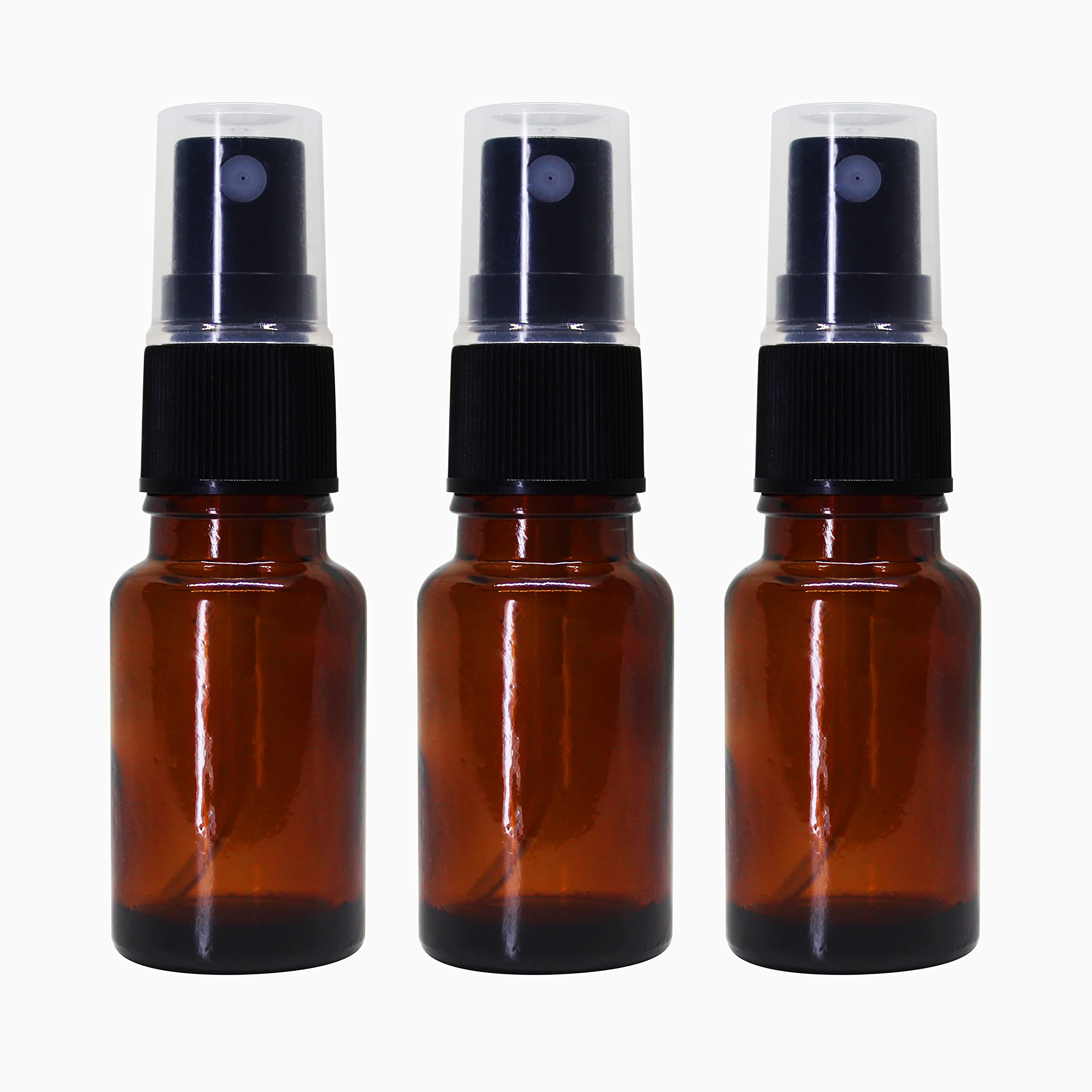 NSB Herbals 10ml Refillable Amber Glass Fine Mist Spray Bottles with Leak-Proof Pump - Perfect for DIY Perfume, Essential Oils, Aromatherapy Blends, Facial Mists & Beauty Products (3-Pack) - Ideal for Travel, Home Spa & Skincare Routine