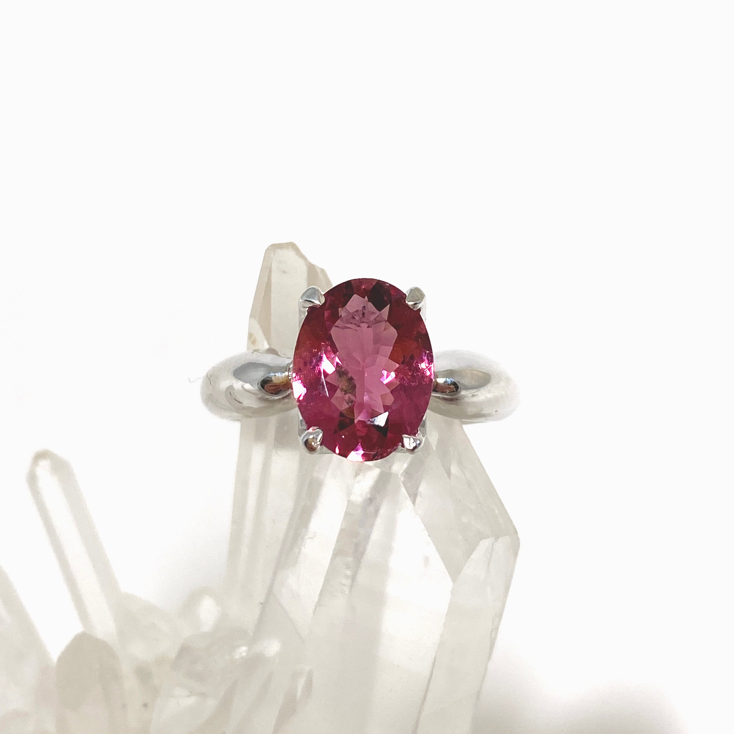 Pink Tourmaline Oval Faceted Ring - Size 7.5 - HRGJ 60 - Elegant Jewelry for Women - Perfect for Weddings, Anniversaries & Special Occasions