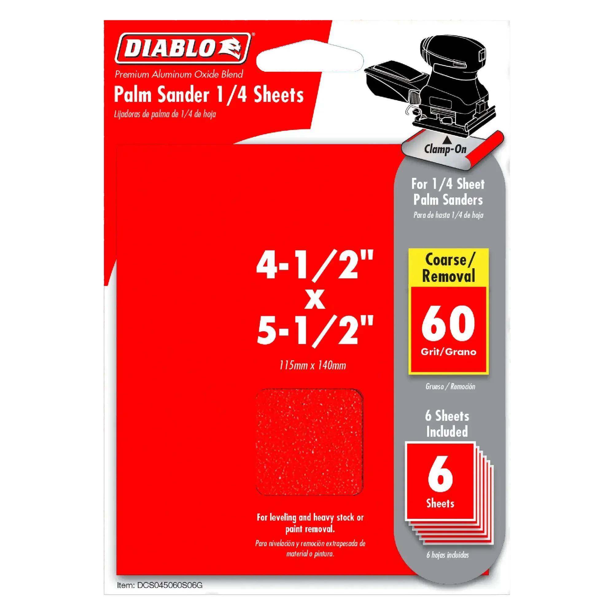 Diablo 4 1/2 x 5 1/2 Inch Palm Sander with 1/4 Inch Sanding Sheets (6 Pack) - Perfect for Woodworking, DIY Projects & Home Renovations