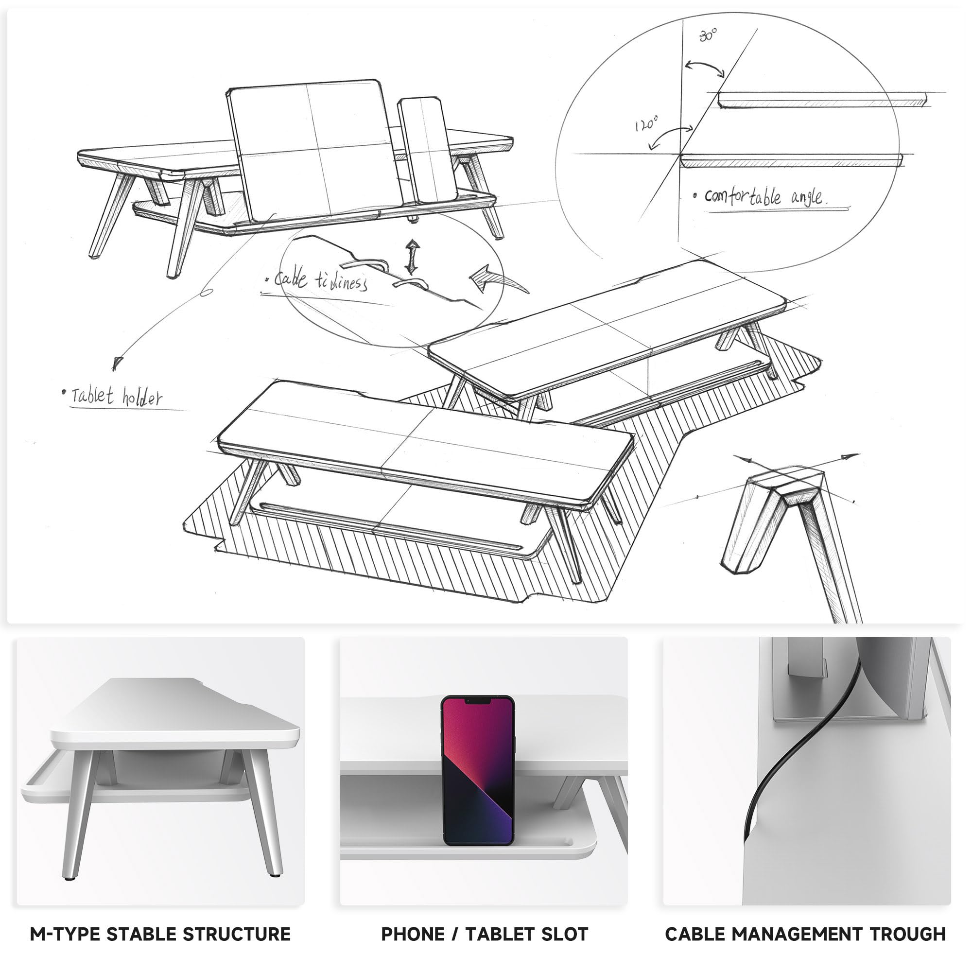 23.6 Inch Wood Monitor Stand with Storage Organizer & Cable Management - Ergonomic Desk Riser Shelf for Computer Monitors, Laptops - Perfect Office Desk Accessory for Home & Workspace Organization