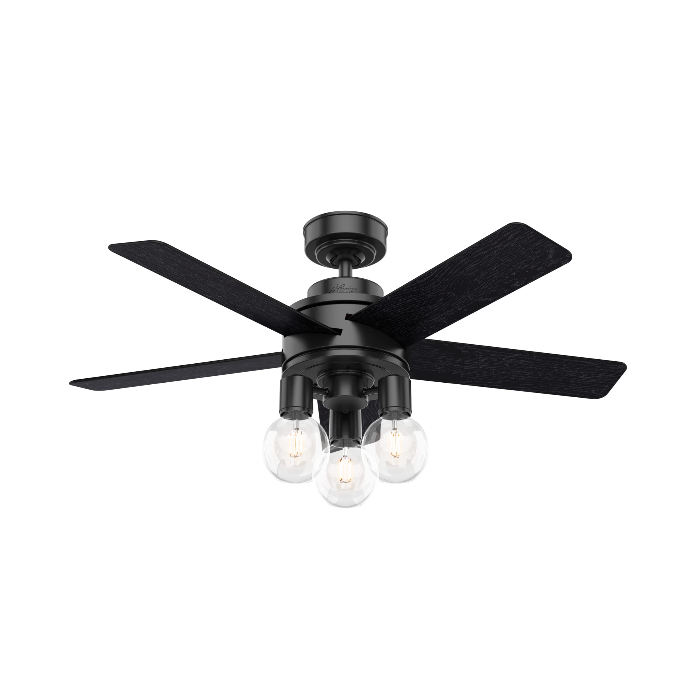 Hunter Fan Company 50593 44 Inch Hardwick Matte Black Ceiling Fan with LED Light Kit & Remote Control - Perfect for Living Room, Bedroom, and Outdoor Patio Cooling