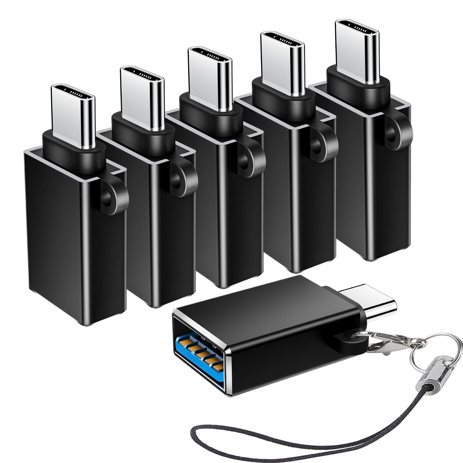 6 Pack USB C to USB A Adapter, Type C Male to USB A Female Converter - Compatible with iPhone 15, MacBook, iPad, Samsung S24/S23/S22 - Fast Data Transfer & Charging - Perfect for Travel, Office & Home Use (Black)