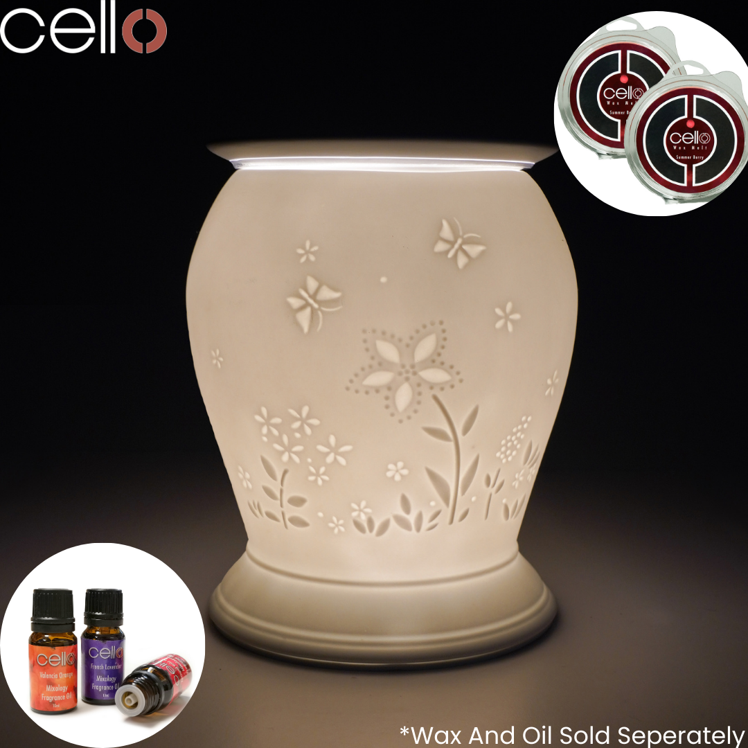 Premium Cello Electric Wax Warmer - Porcelain Barrel Design with Floral Pattern | Perfect for Aromatherapy, Home Decor & Gift Giving