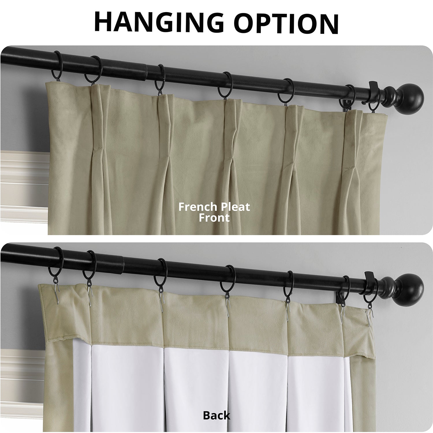 Luxury Beige French Pleat Blackout Curtains - Thermal Insulated Velvet Drapes for Bedroom & Living Room - Noise Reducing & Energy Saving Home Decor
