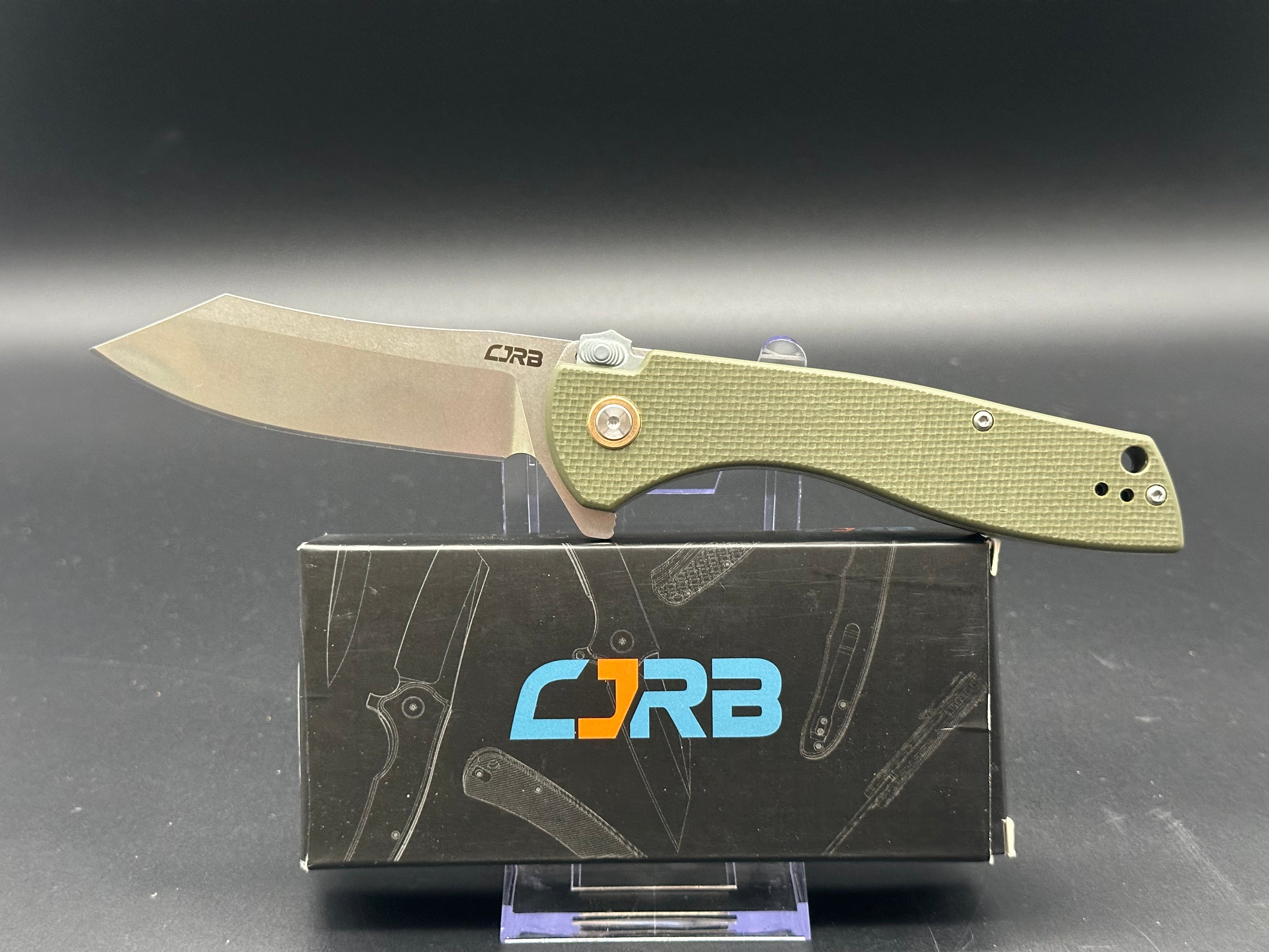 CJRB Kicker Folding Knife - Green G10 Handle, Recoil Lock, EDC Pocket Knife for Outdoor, Camping, and Everyday Carry