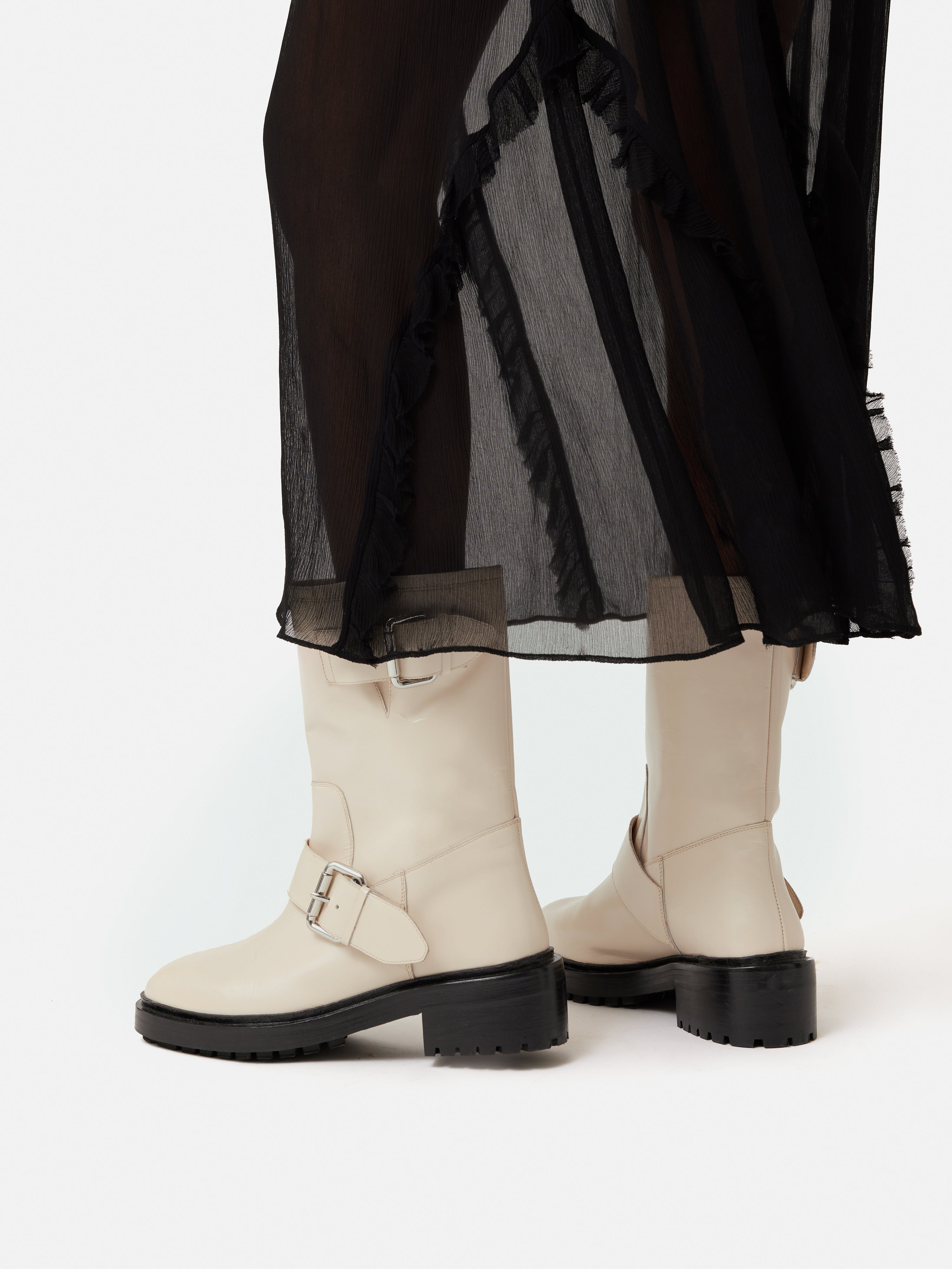 Premium Leather Biker Boots for Women - Cream Color | Stylish Motorcycle Riding & Fashion Statement | Perfect for Casual Outfits, Night Out & Everyday Wear