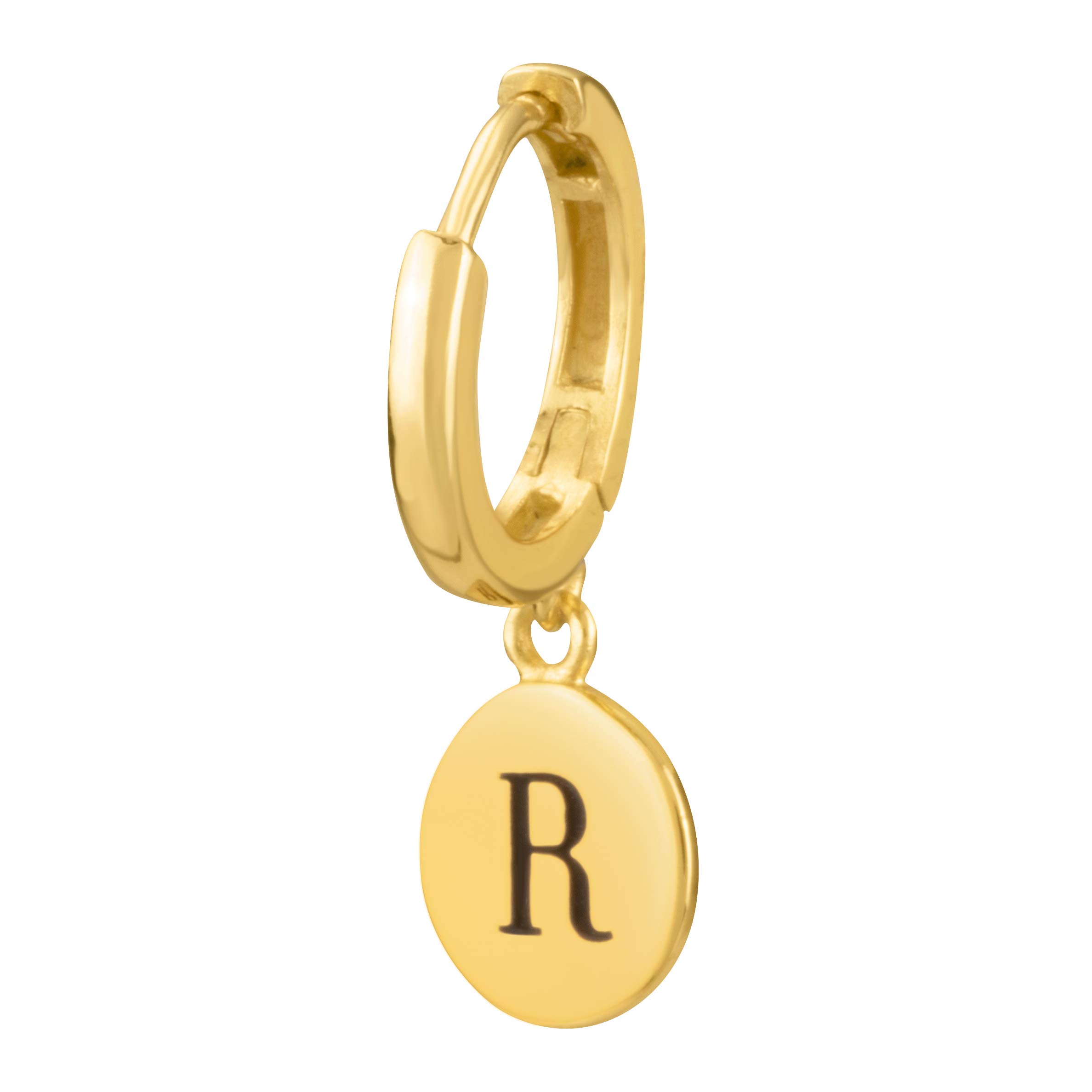 Sterling Silver 18K Gold Plated Initial Engraved Women's Huggie Earrings - Personalized Monogram Disc Hoop Earrings for Women - Perfect for Gifts, Everyday Wear & Special Occasions