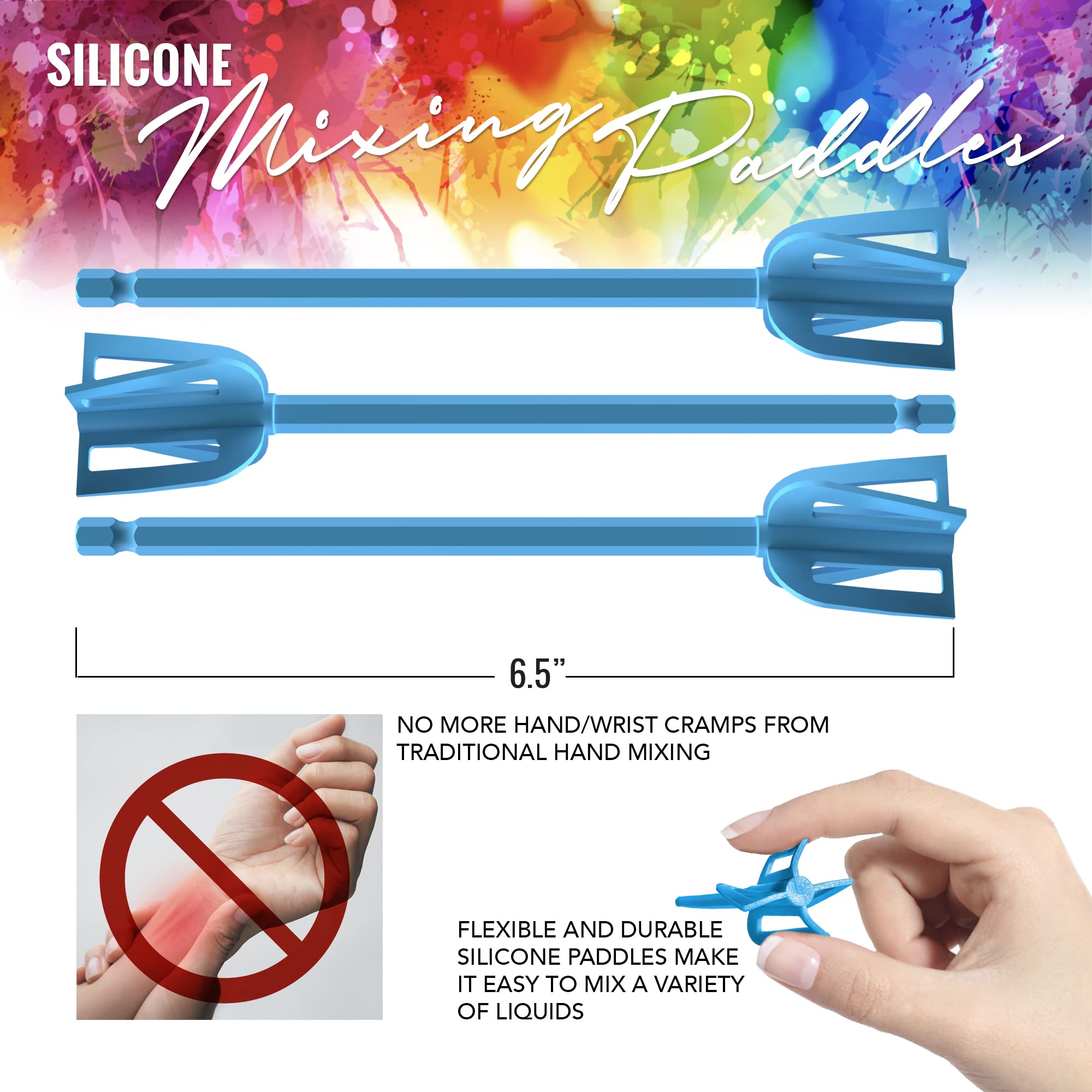 Epoxy Resin Mixer Silicone Paddles - 6 Pack Reusable Bidirectional Paint Stirrers for Drill, Perfect for Epoxy, Paint, and Resin Mixing - Ideal for DIY Crafts, Home Renovation, and Art Projects