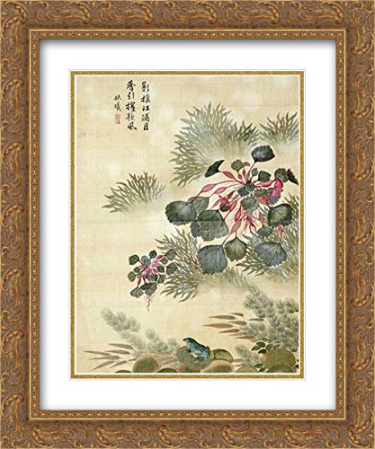 Yuanyu Ma 15x17 Gold Ornate Framed Double Matted Museum Art Print - Water Caktrios and Frog Painting - Perfect for Living Room, Bedroom, Office Wall Decor