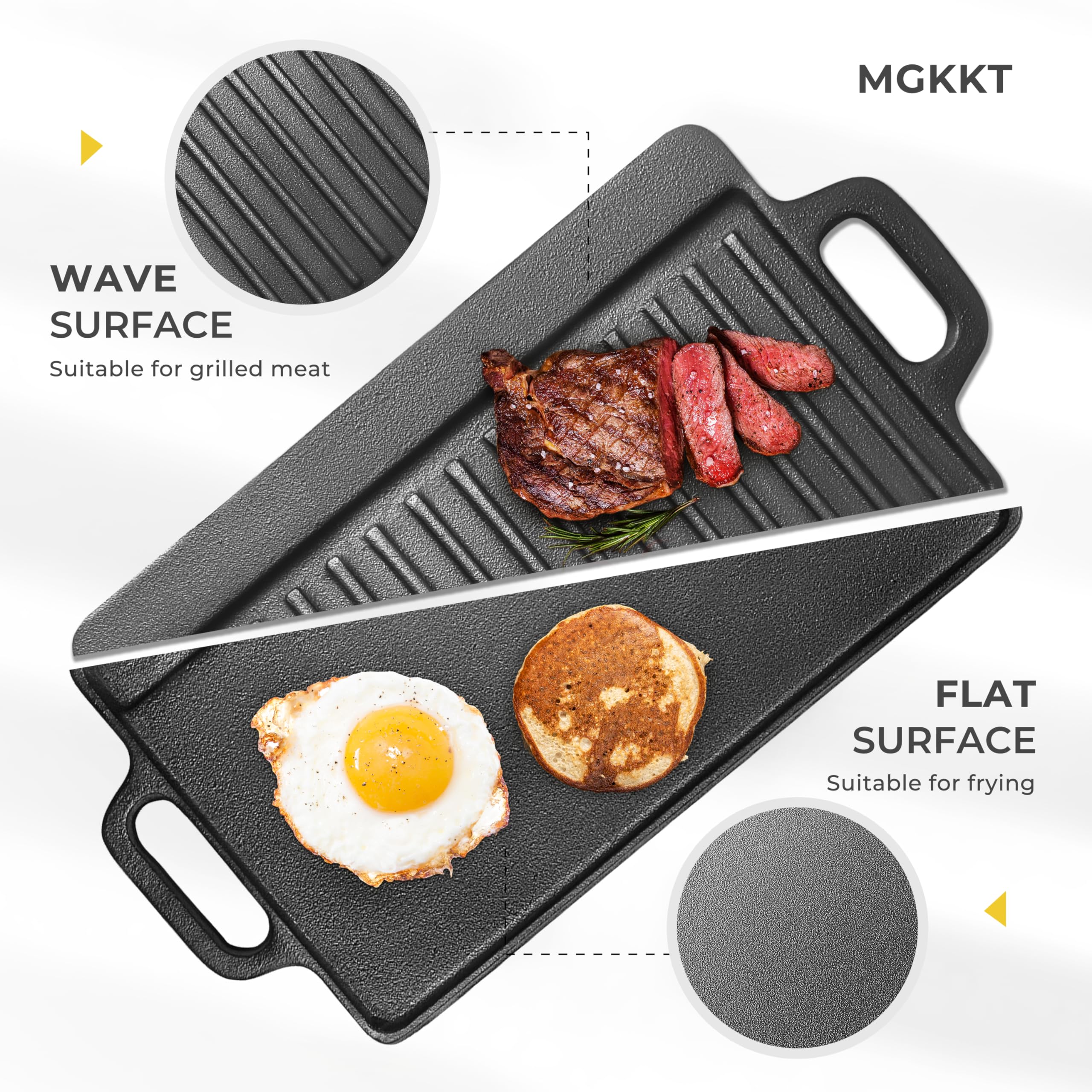 13 Inch Reversible Pre-Seasoned Cast Iron Griddle Plate - Double Sided Grill Pan for Gas Stove, Oven & Campfire - Perfect for Pancakes, Steaks & Outdoor Cooking