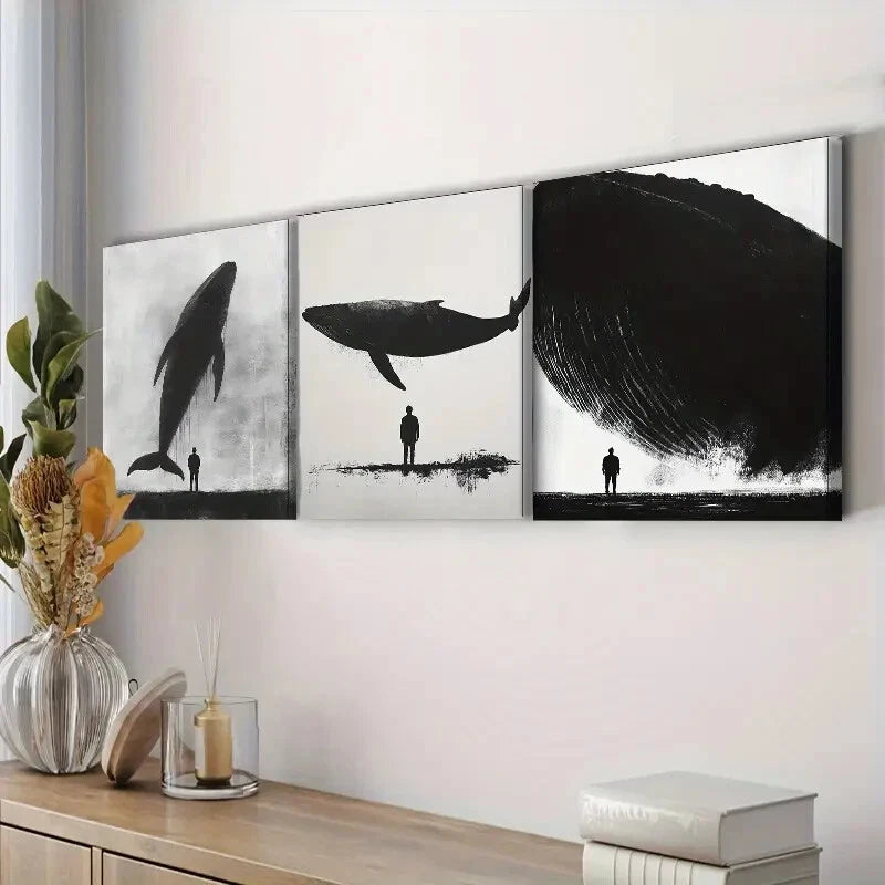 3-Piece Giant Whale Wall Art Set - Framed Canvas Prints 40x60cm - High Quality Australian Made Ready-to-Hang Decor for Living Room, Bedroom & Office