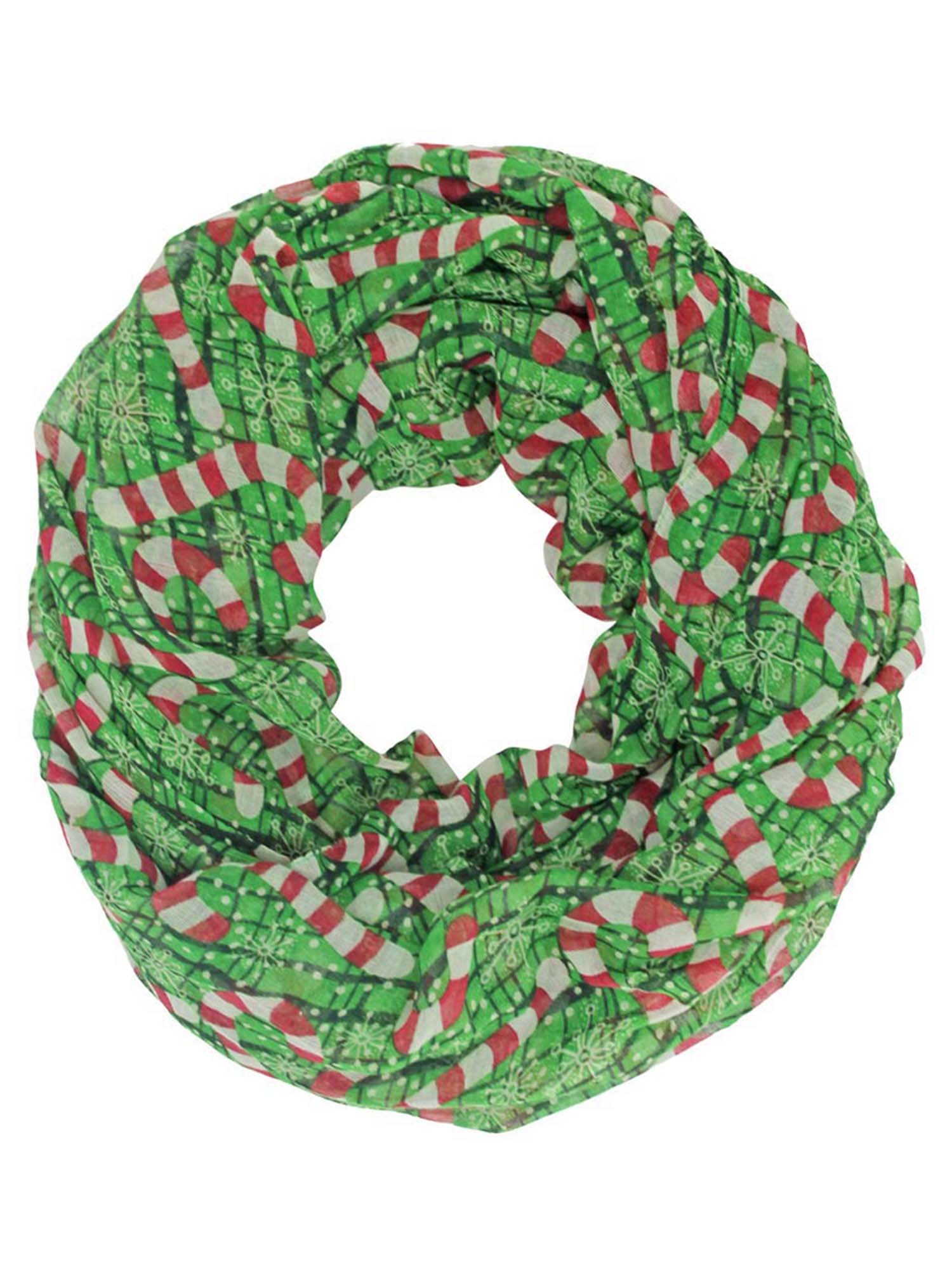 Luxury Divas Candy Cane Holiday Infinity Scarf - Soft & Silky Winter Fashion Accessory for Women, Christmas Gift, Party & Office Wear