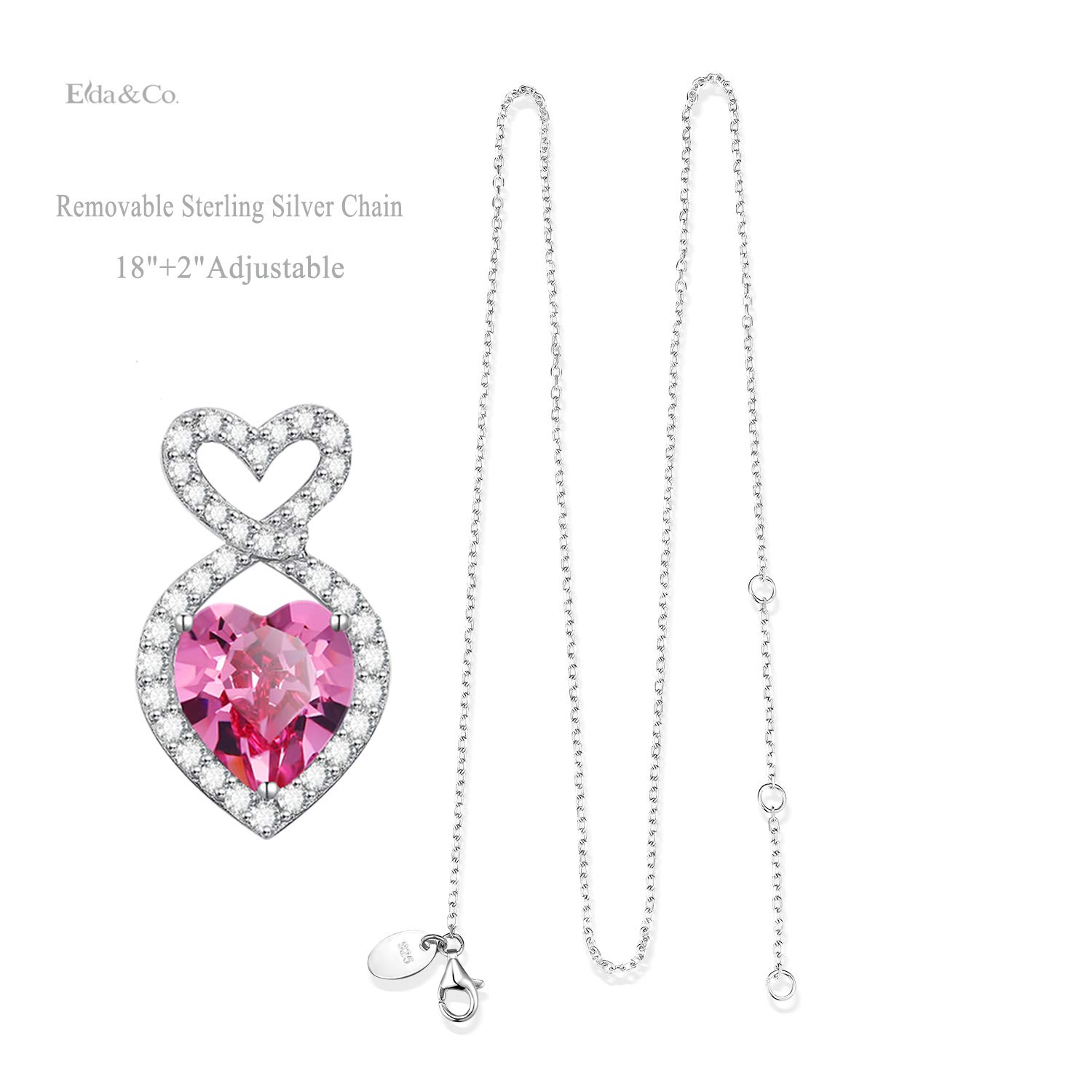 October Birthstone Necklace for Women - Sterling Silver Pink Tourmaline Double Heart Infinity Pendant - Mothers Day Gift, Birthday Present for Wife & Mom - Perfect for Anniversaries, Valentines & Special Occasions