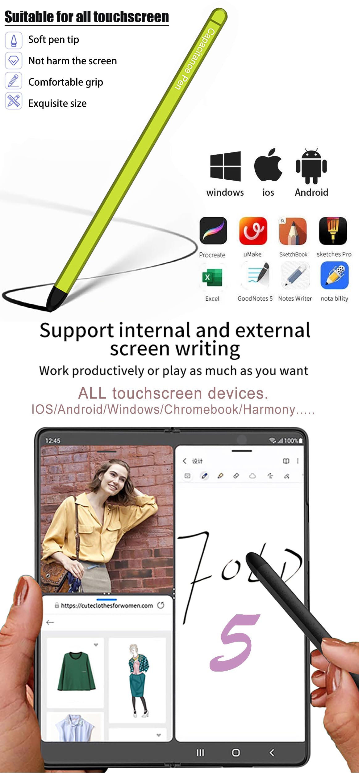 Original S Pen Replacement for Samsung Galaxy Z Fold5 - Slim Stylus Pen Compatible with Z Fold 5 & Fold Edition | Universal Input Pen for Note Taking, Drawing & Precise Navigation (Black) - Perfect for Business, Art & Everyday Smartphone Use