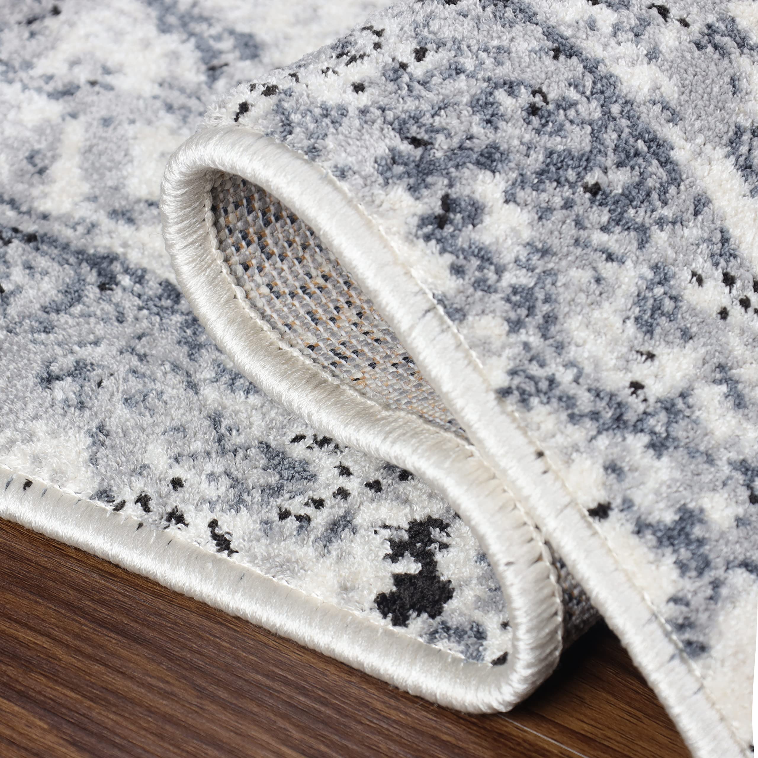 Premium Large Indoor Area Rugs with Natural Jute Backing - Modern Distressed Floral Design - 8' x 10' Platinum - Perfect for Living Room, Bedroom, Dining Area & Office Decor - Caine Collection - Soft & Durable Home Floor Covering for Family Gatherings and Relaxation