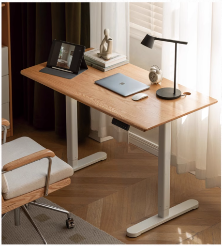 Solid Oak Wood Electric Height Adjustable Standing Desk - Ergonomic Home Office Desk for Work & Study