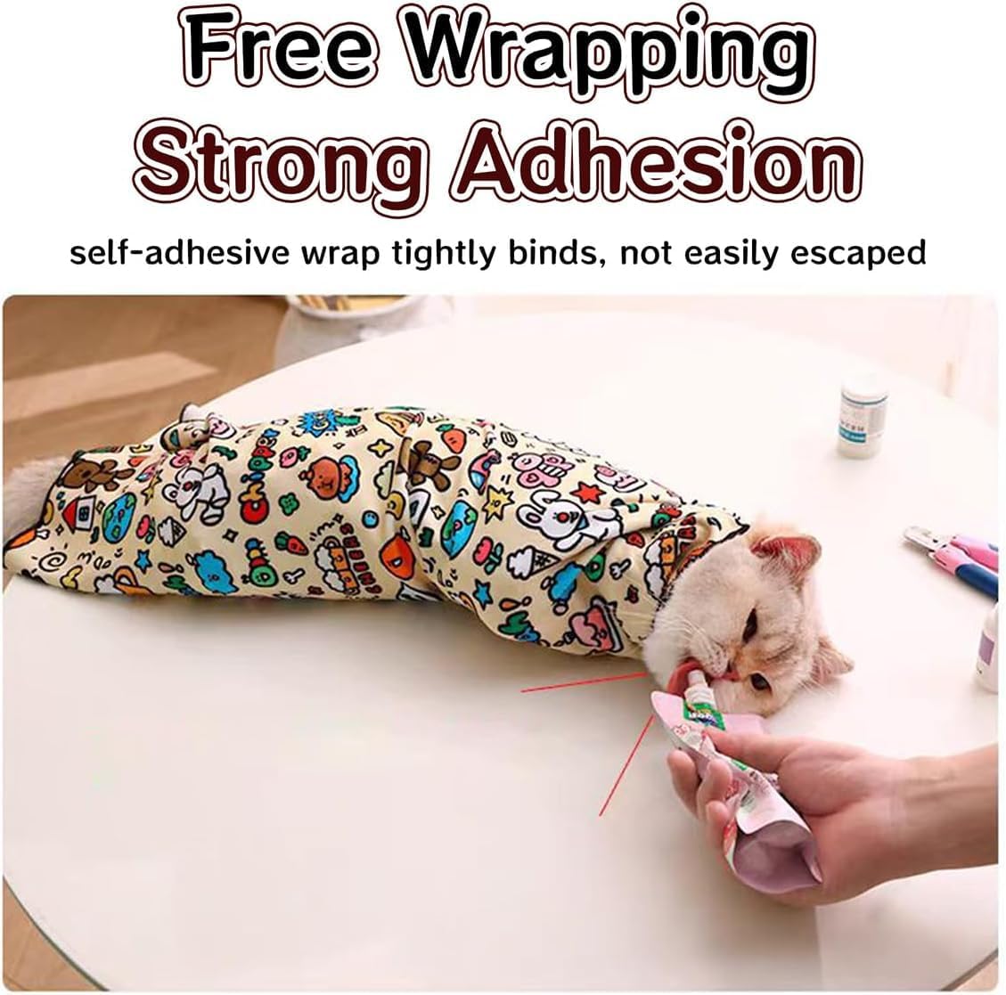 Adjustable Cat Grooming Wrap - Anti-Scratch Pet Grooming Bag for Nail Trimming, Ear Cleaning & Teeth Brushing | Perfect for Anxious Cats During Vet Visits & Home Grooming Sessions