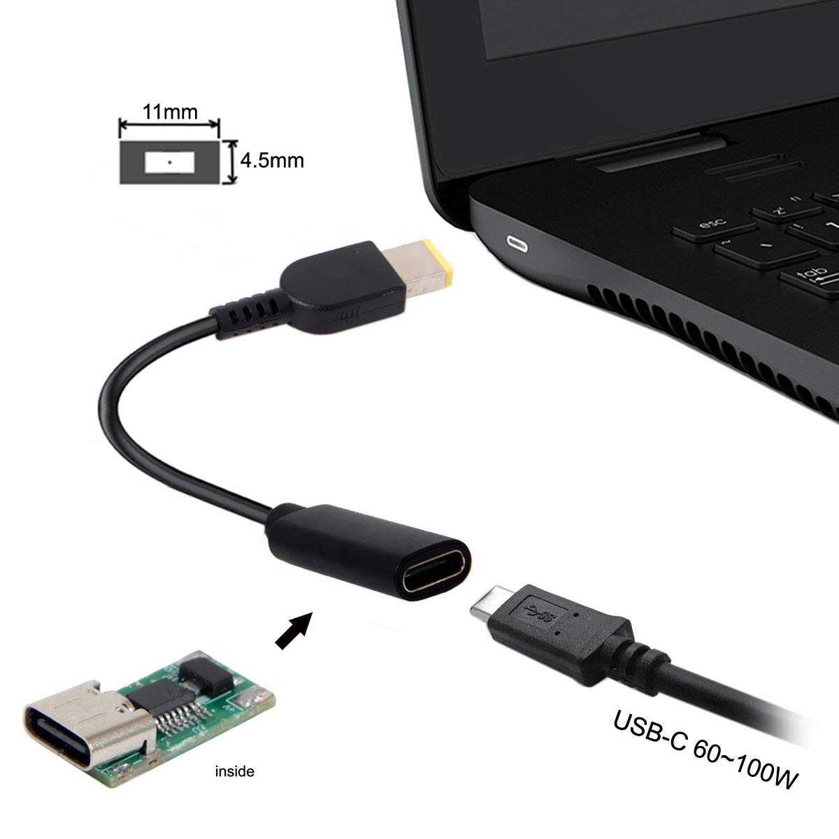 USB-C to Rectangle 11.0x4.5mm Power Plug PD Emulator Cable for Lenovo ThinkPad X1 Carbon - Fast Charging Adapter for Laptops, Office & Travel Use