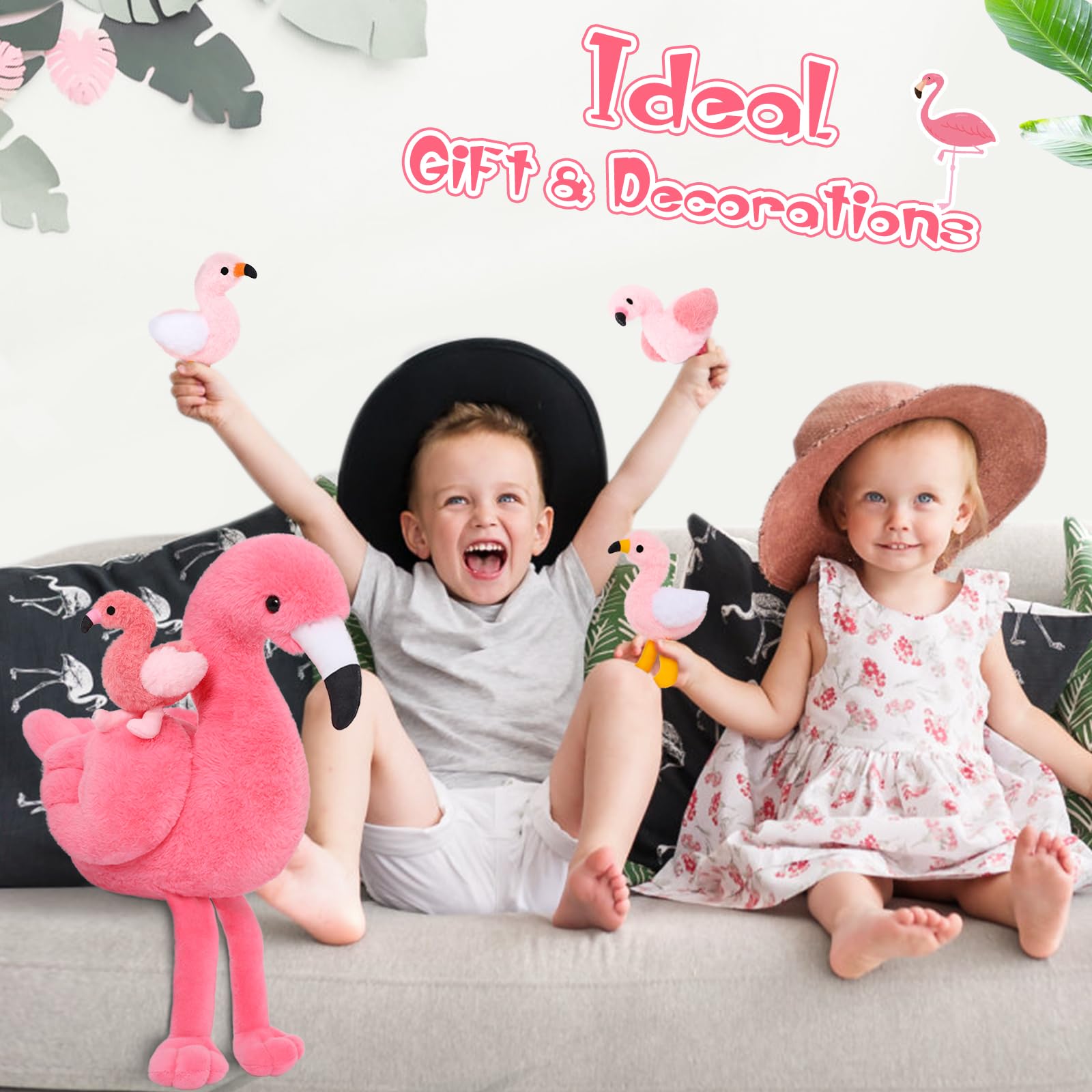 MorisMos 18 Inch Pink Flamingo Stuffed Animal with 4 Baby Bird Plush Toys Inside Zipper Tummy - Soft Plushie Gift Set for Girls, Women, Home Decor, Birthday, Christmas & Valentine's Day - Perfect for Nursery Decor, Cuddling & Gift Giving