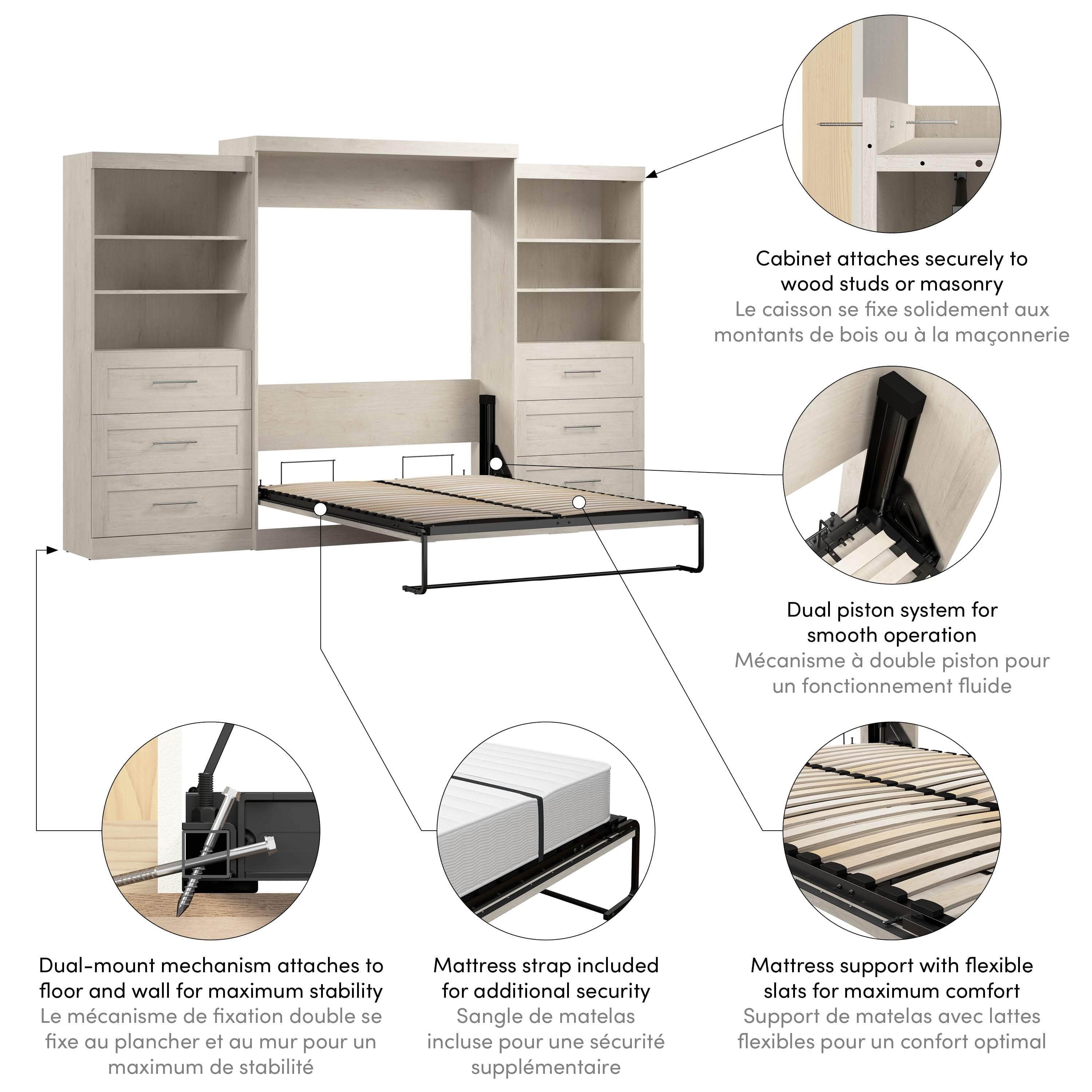 Pur Queen Murphy Wall Bed with 2 Storage Drawers - Space Saving Fold Down Bed (136 Inch) in 6 Colors | Perfect for Small Apartments, Guest Rooms & Home Offices