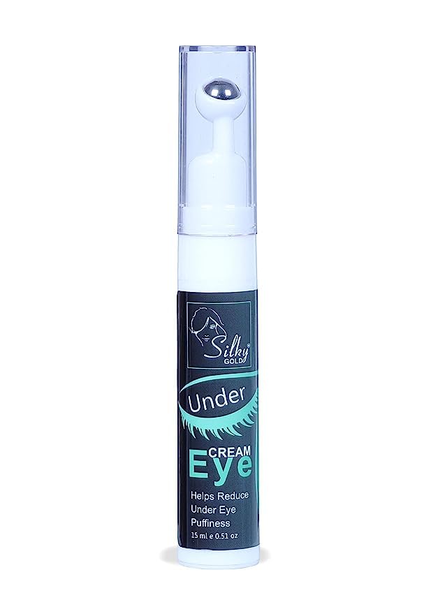 Silky Gold Under Eye Cream for Dark Circles & Wrinkles - 15ml Roll-On with Cooling Massage Roller | Reduces Puffiness, Fades Fine Lines | Perfect for Night Routine & Travel Skincare