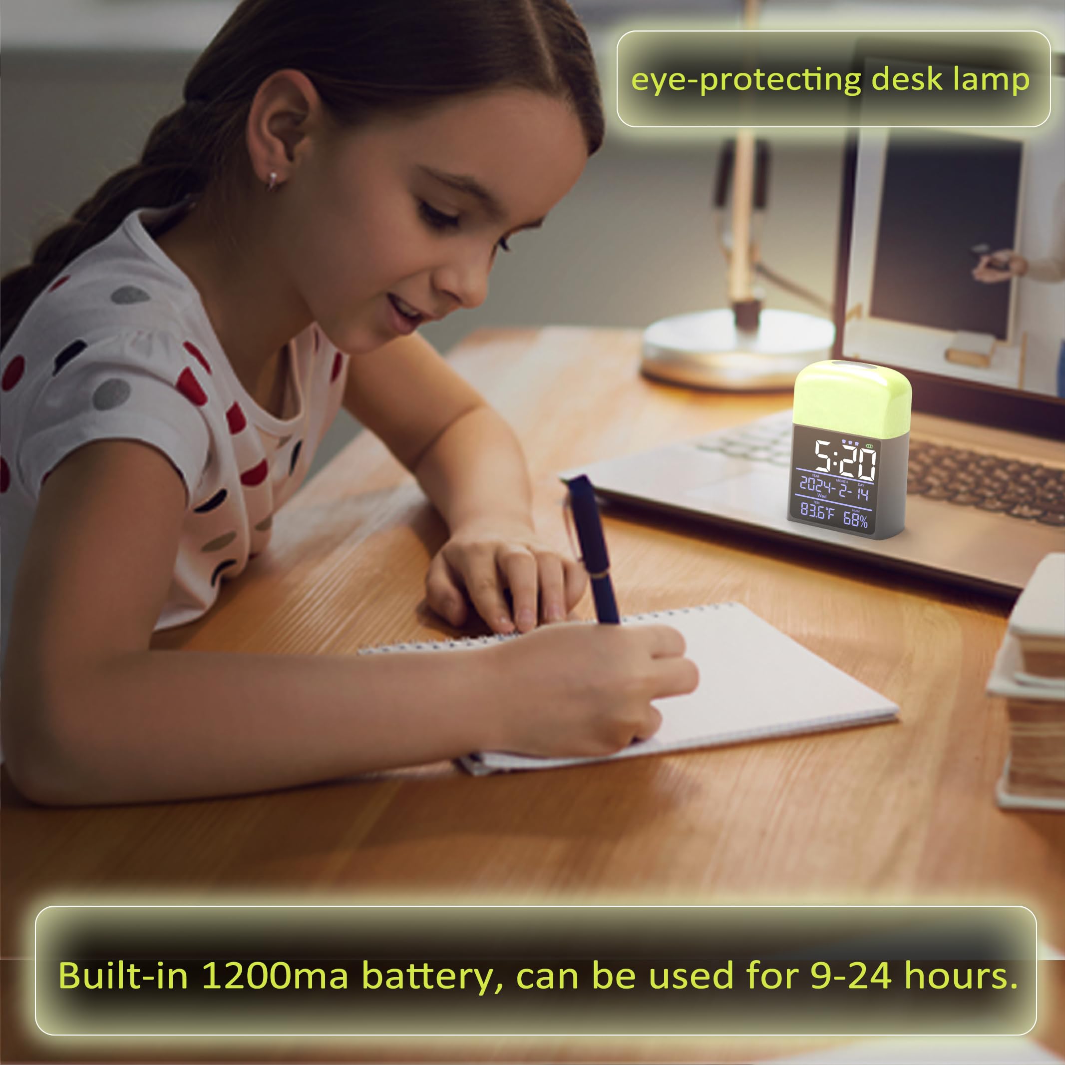Digital Alarm Clock with Night Light for Kids - Wake Up Light Clock with Loud Alarm, Large Display & 9 Color Changing LED Table Lamp - Eye Protection Desk Lamp for Bedroom, Reading & Study - Includes Power Adapter (Grey)