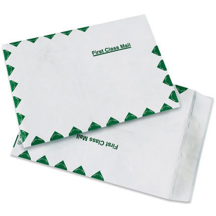 Box Partners TYF1013FC 10x13 First Class Flat Tyvek Envelopes - Waterproof & Tear-Resistant Mailing Solution for Documents, Photos & Important Papers - Perfect for Shipping, Office Use & Mailing Services