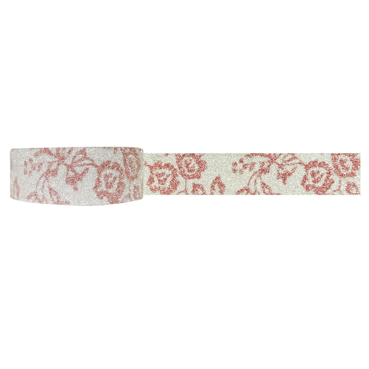 Wrapables Shimmer Japanese Washi Masking Tape - Pink Floral Design for Scrapbooking, Journaling, Gift Wrapping & DIY Crafts