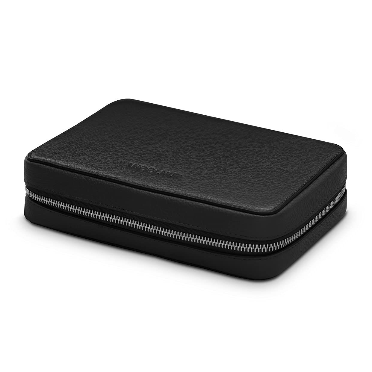 Premium WOOLNUT Genuine Leather Tech Organizer for MacBook, iPad & Accessories - Sleek Black - Perfect for Office, Travel & Daily Organization