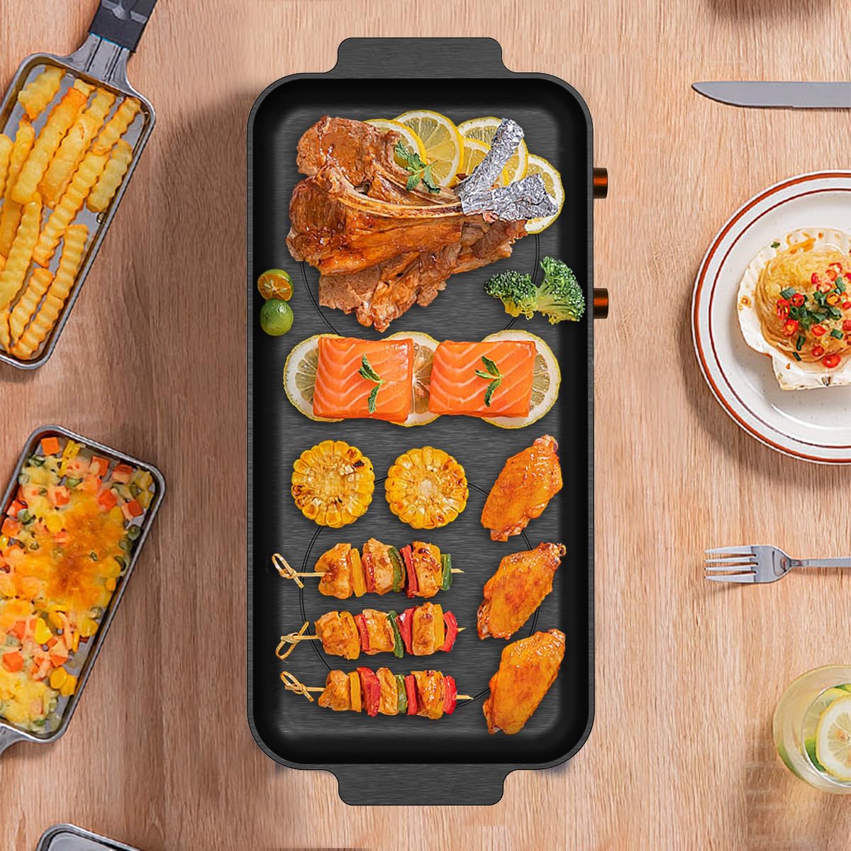 2 Burner Induction Cooktop with Removable Cast Iron Griddle - Portable Double Electric Stove with Digital Timer & Temperature Control - Perfect for Home Kitchen, Camping & Outdoor Cooking (Black)