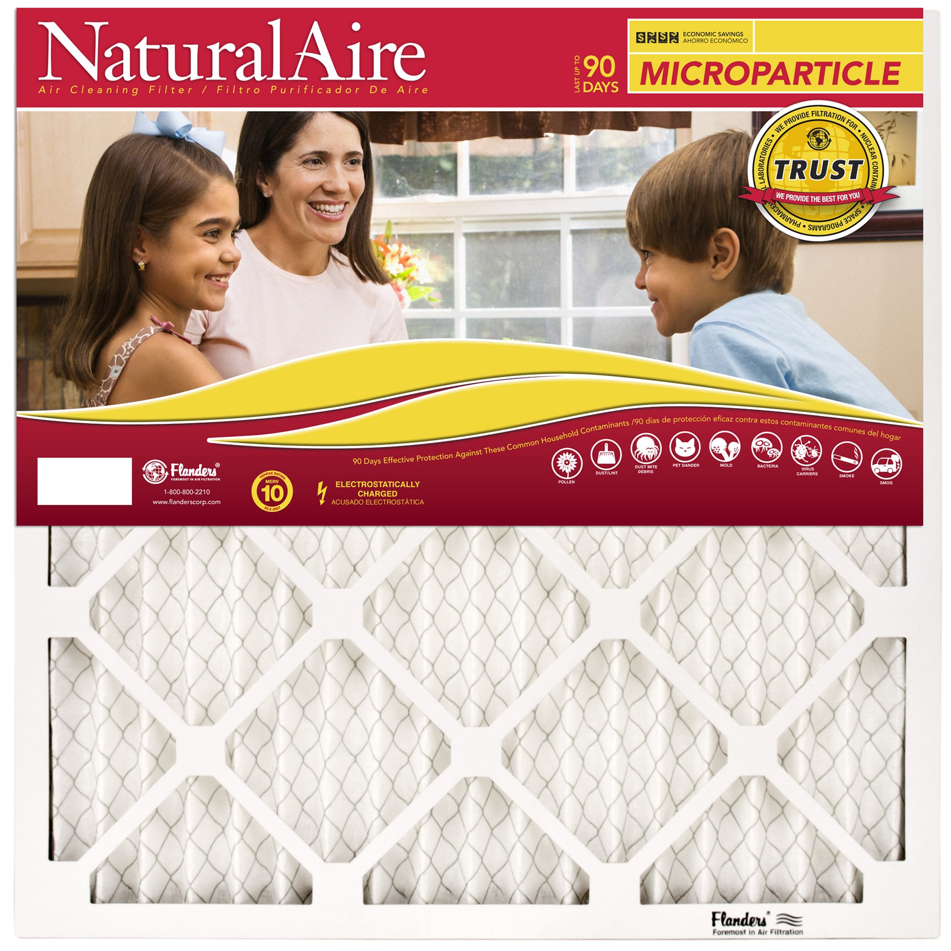 Flanders PrecisionAire 85256.012025 MERV 10 Air Filter 20x25 Inches - 6 Pack - NaturalAire Premium HVAC Filters for Home & Office Air Purification System