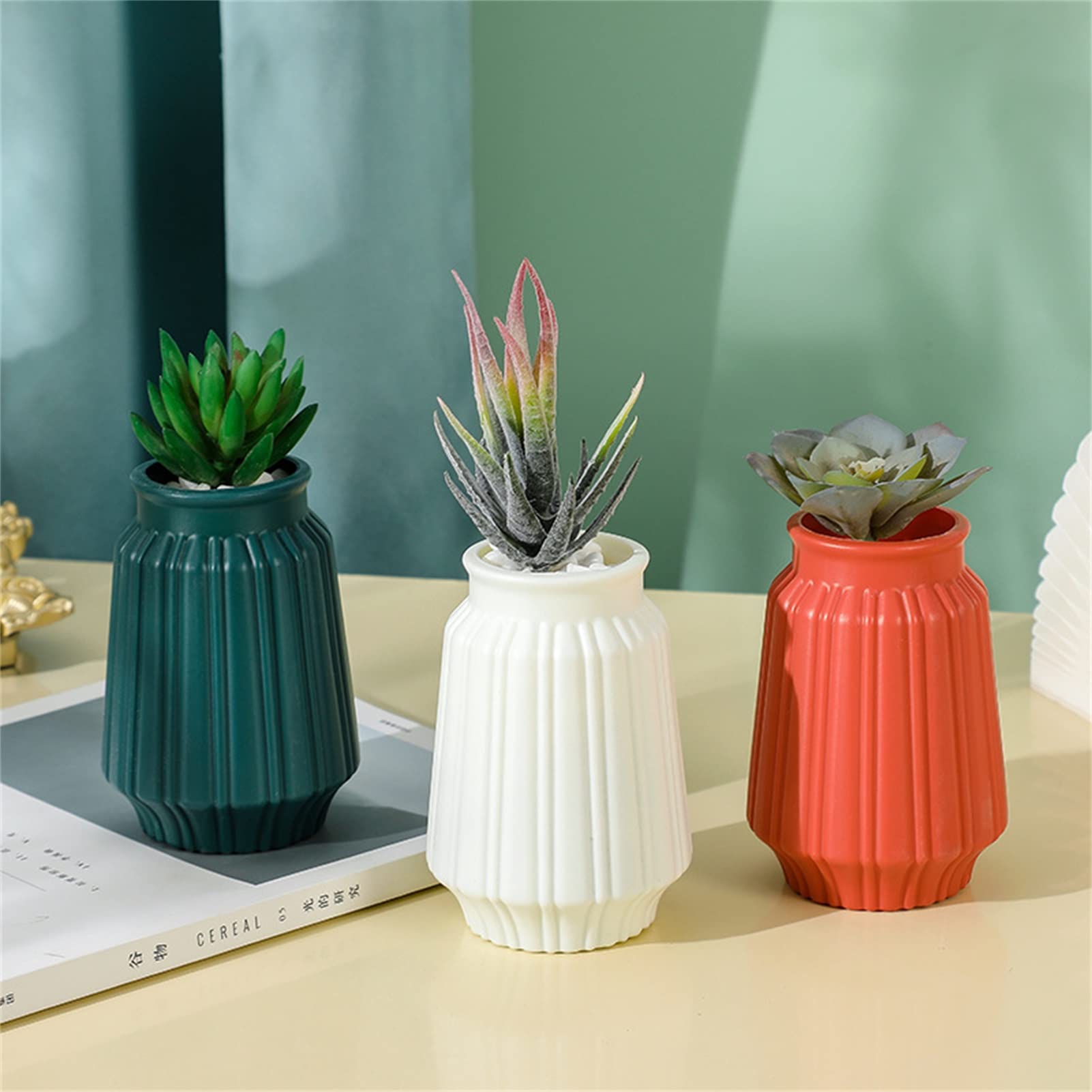 Nordic Style Plastic Vases - Unbreakable White Flower Vases for Wet & Dry Flowers | Creative Camellia Design, Imitation Ceramic Glaze Finish | Perfect for Home Decor, Wedding Centerpieces & Office Desk Decorations