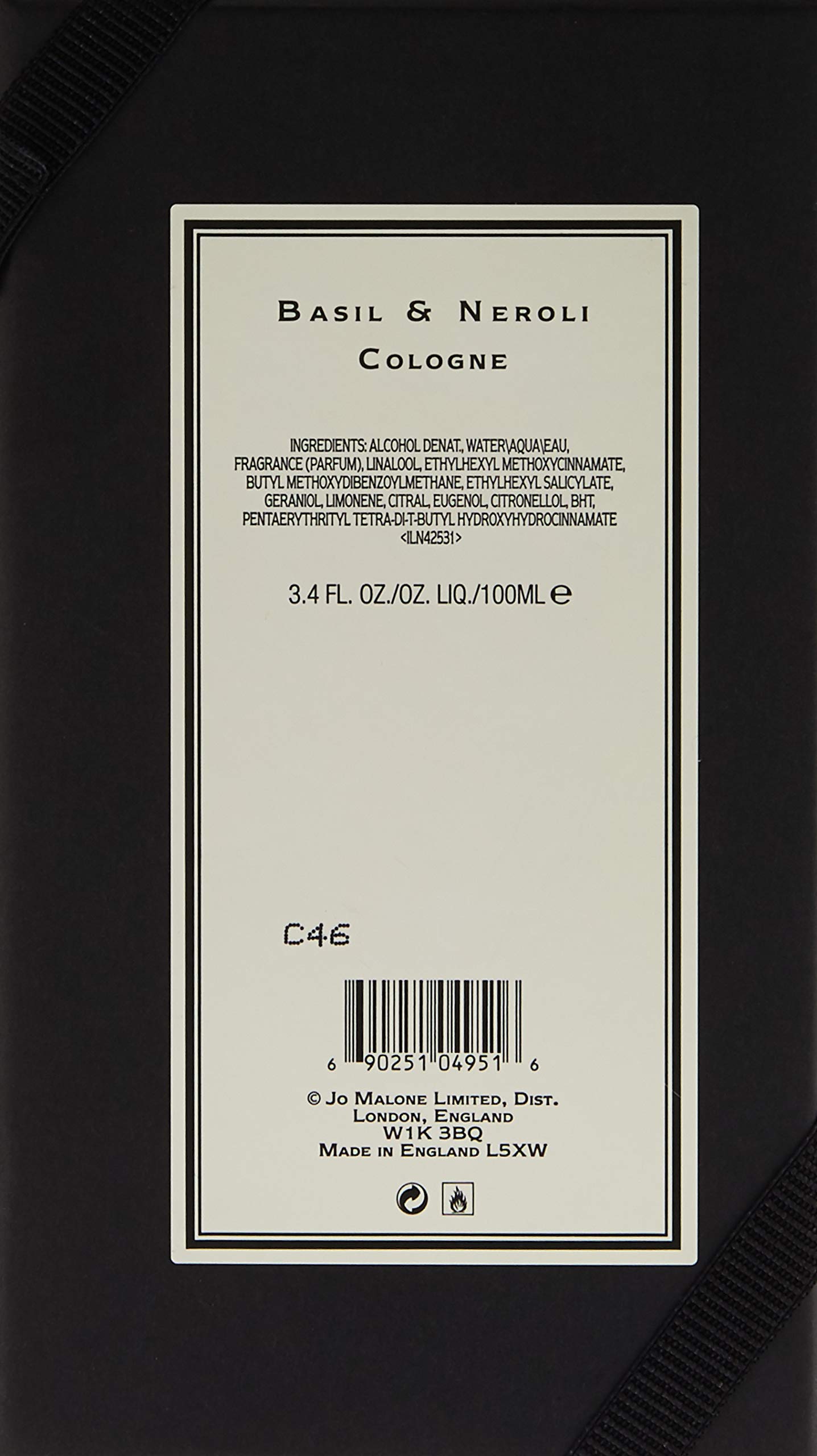 Jo Malone Basil & Neroli Cologne Spray for Men & Women - 3.4 oz Unisex Perfume | Fresh Citrus Aromatic Scent for Daily Wear, Office & Special Occasions