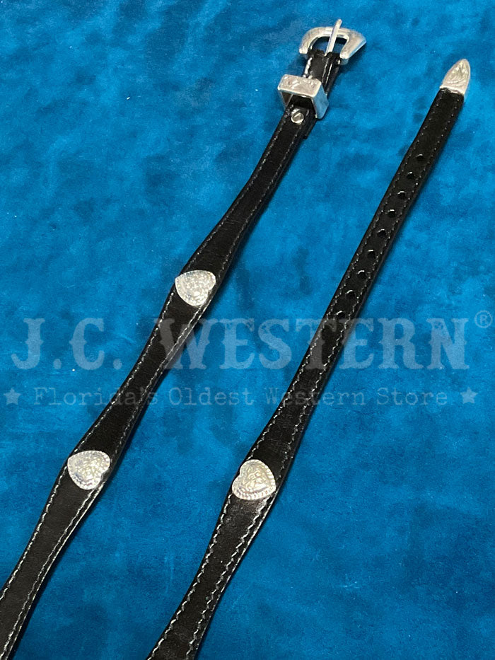 Fashionwest HB62B Black Heart Conchos Leather Hatband for Cowboy Hats - Western Style Accessory for Rodeo, Country Music & Outdoor Events