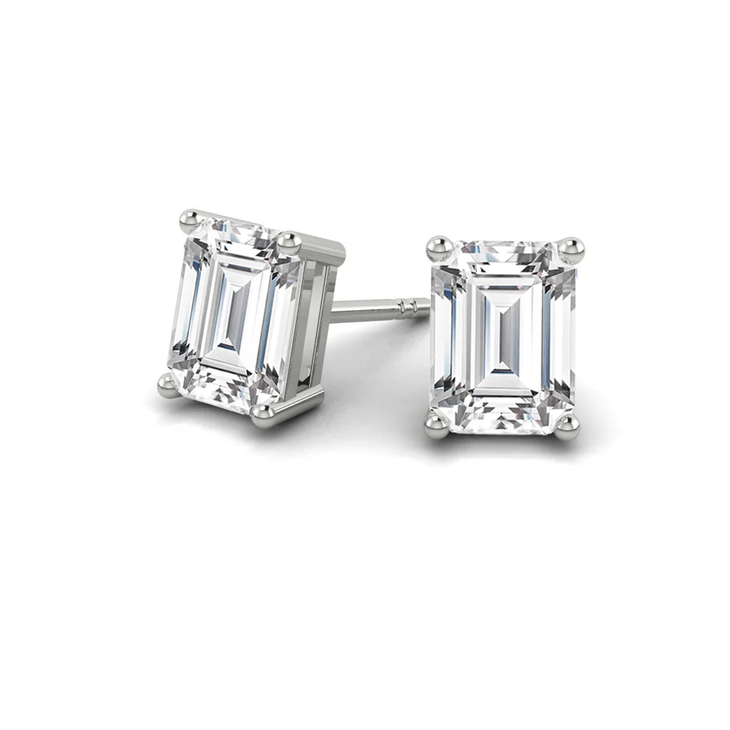 Emerald Cut Solitaire Stud Earrings 14K Gold - Minimalist Diamond Earrings for Women - Perfect for Everyday Wear, Office & Special Occasions