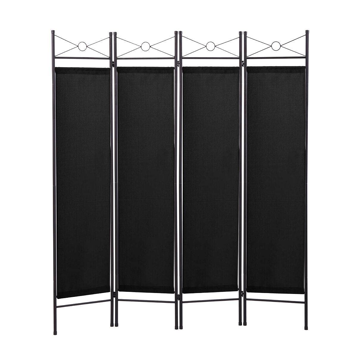 CompreDH 4-Panel Black Folding Room Divider Screen - Metal Frame Privacy Partition for Home & Office Decor | Perfect for Living Rooms, Bedrooms, and Workspace Separation